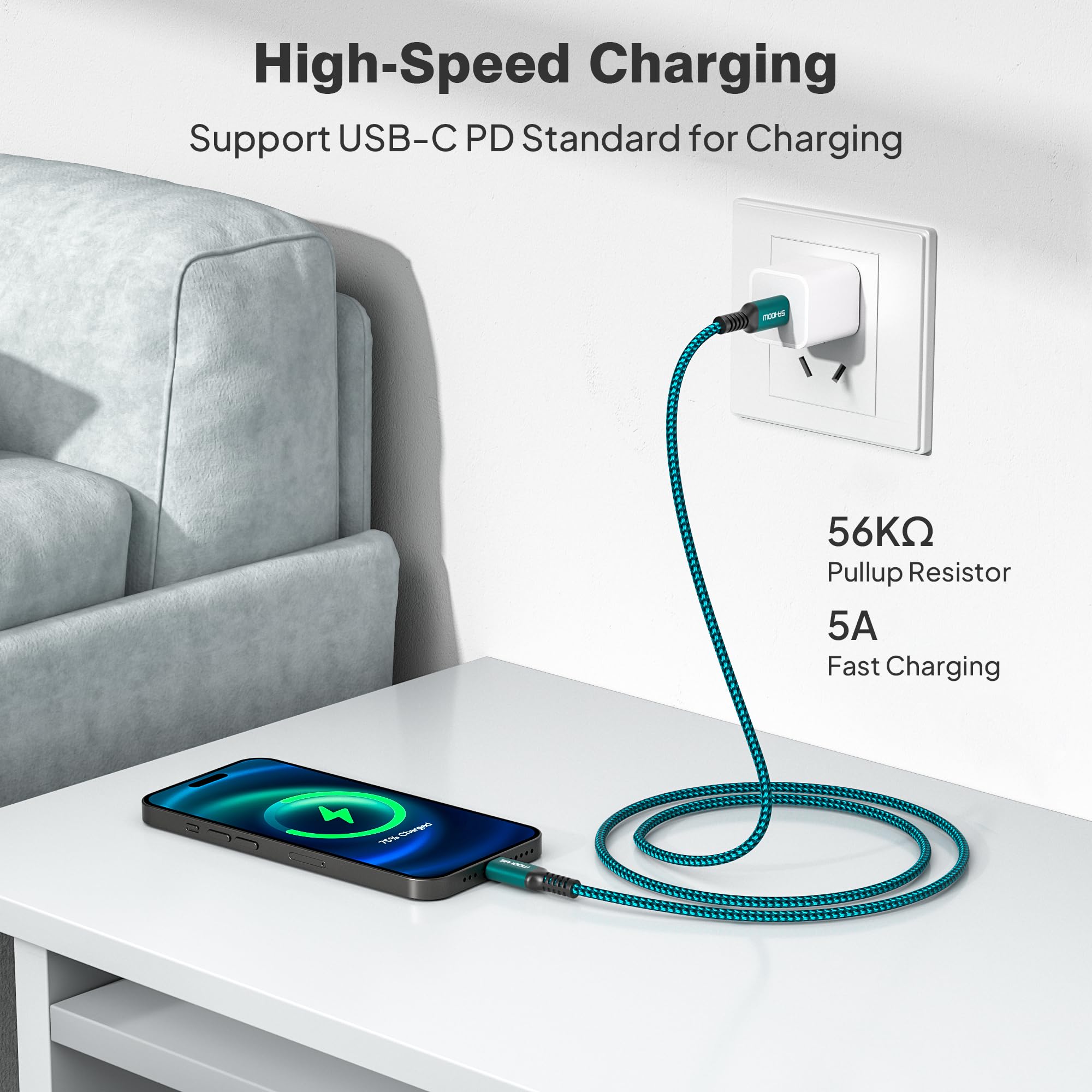 Elebase 100W USB C to USB C Fast Charging Cable 3-Pack (3.3ft/6.6ft/10ft) - PD Charger Cord for iPhone 16/15 Pro Max, MacBook, iPad Air/Mini, Kindle Fire HD - Perfect for Home, Office & Car Charging