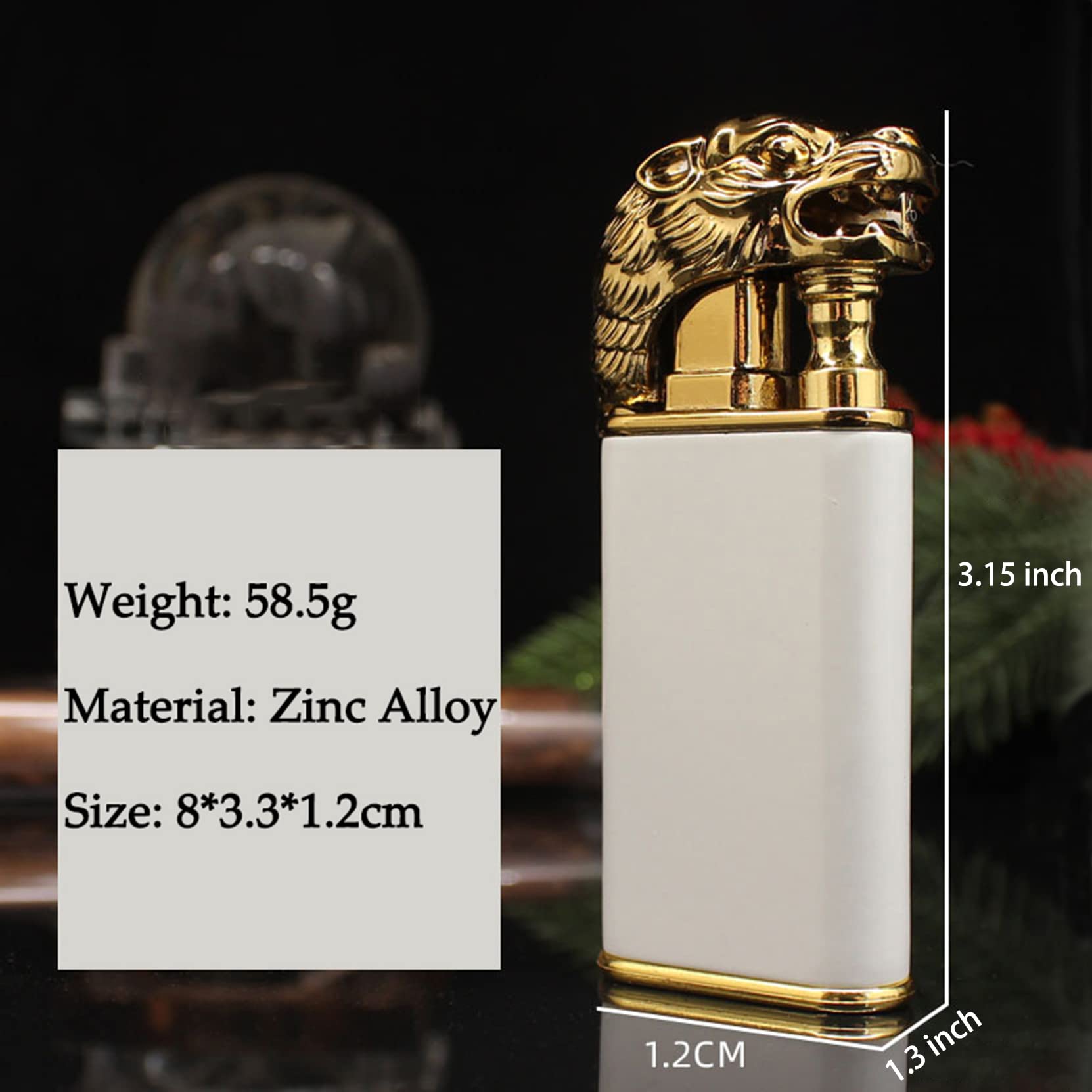 Dual Flame Lighter - Windproof Butane Torch for Men (White Dragon) - Perfect for Camping & Gifts