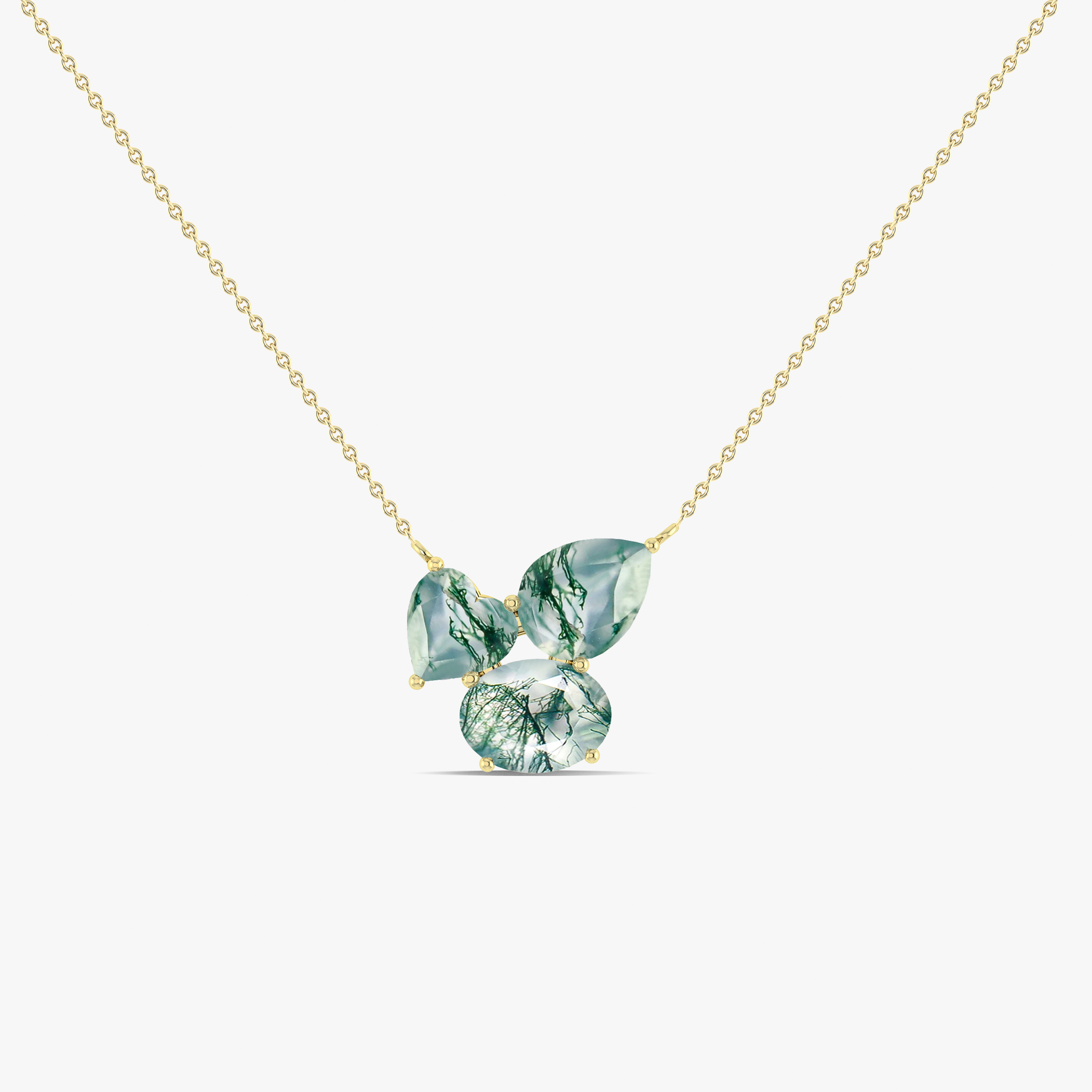 Natural Moss Agate Three Stone Pendant Necklace for Women - Healing Crystal Jewelry for Spiritual Protection & Positive Energy - Perfect for Meditation, Yoga & Everyday Wear