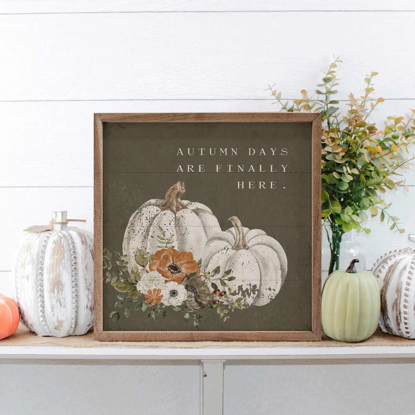 Autumn Days Are Here Wood Framed Print - Fall Home Decor Wall Art for Living Room, Bedroom & Office