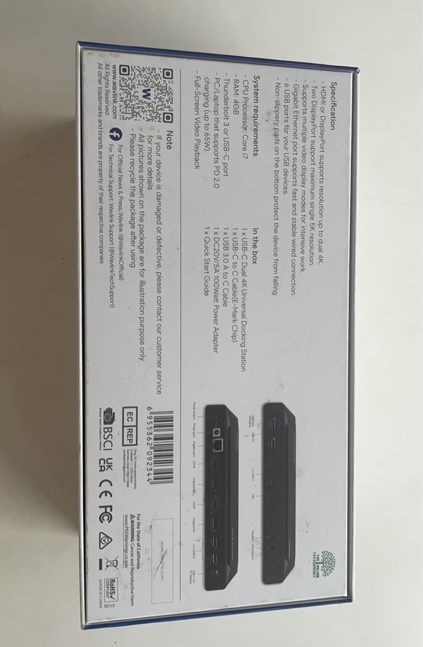 WAVLINK USB C Universal Docking Station with 60W Power - Dual 4K HDMI & DisplayPort, Gigabit Ethernet, 4 USB 3.0 & 2 USB C Ports - Ideal for Home Office, Remote Work & Multi-Monitor Setup