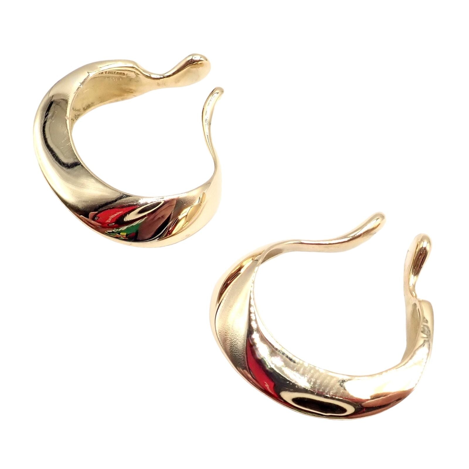 Authentic Vintage Tiffany & Co 18k Yellow Gold Peretti Lily Lobe Hoop Earrings for Women - Luxury Designer Jewelry Gift for Anniversary, Wedding & Special Occasions