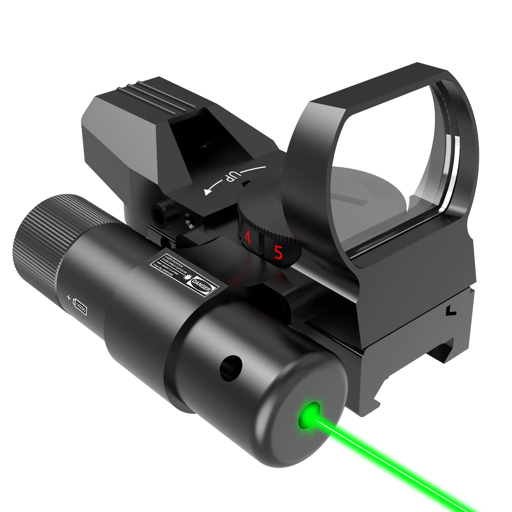 UUQ 1X22X33 Reflex Red Dot Sight - 4 Reticle Red & Green Dot Optic with Integrated Laser for 20mm Rail | Pistol & Rifle Scope for Hunting, Tactical Shooting & Outdoor Sports