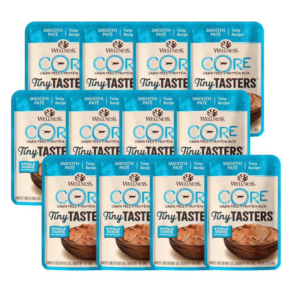 12-Pack Wellness CORE Tiny Tasters Wet Cat Food Variety Pack - Chicken, Turkey, Duck, Tuna & Shrimp, Beef - 1.75oz (50g) Each - Perfect for Kittens, Adult Cats & Picky Eaters at Home or Travel