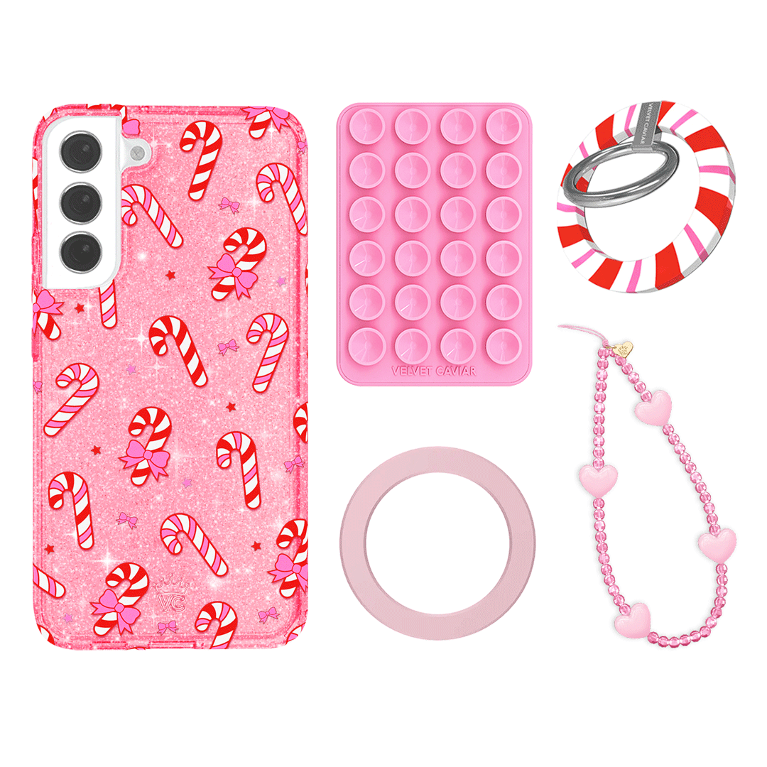 Pink Peppermint Princess Galaxy Grip Bundle Set - Cute Phone Grip for Girls, Trendy Phone Accessories for iPhone & Samsung - Perfect for School, Work & Everyday Use