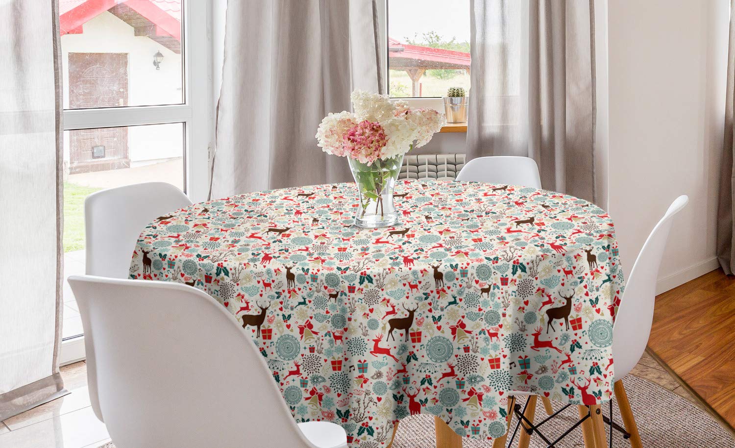 Ambesonne Vintage Christmas Round Tablecloth - 60