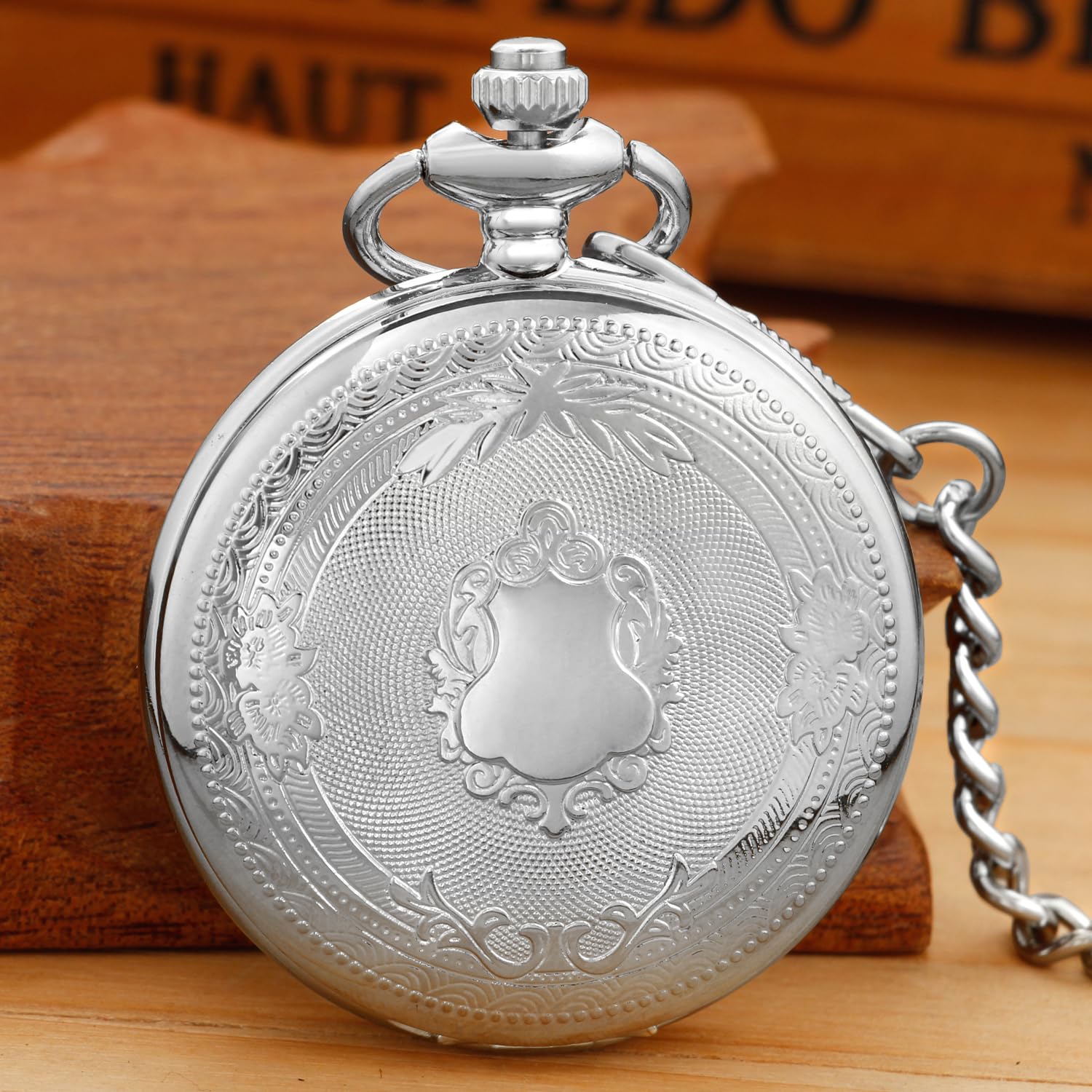 Vintage Roman Numeral Quartz Pocket Watch - Silver Smooth Round Case, White Dial with Belt Clip Chain - Perfect for Steampunk Costumes, Weddings & Collectors