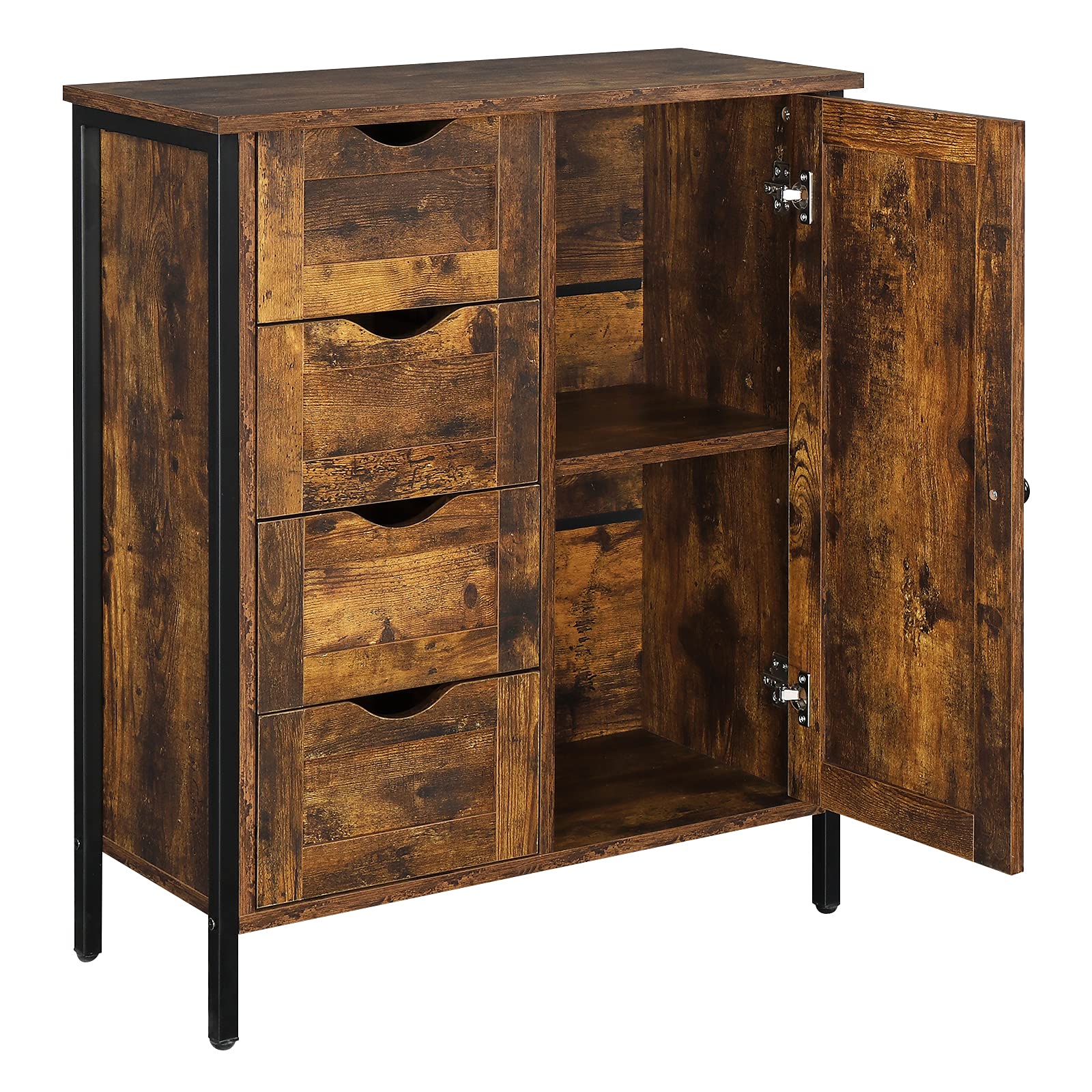 Rustic Brown Steel-Wood Bathroom Storage Cabinet - Freestanding 4-Drawer 2-Shelf Organizer for Bathroom, Living Room & Hallway | Space-Saving Home Decor & Clutter Solution