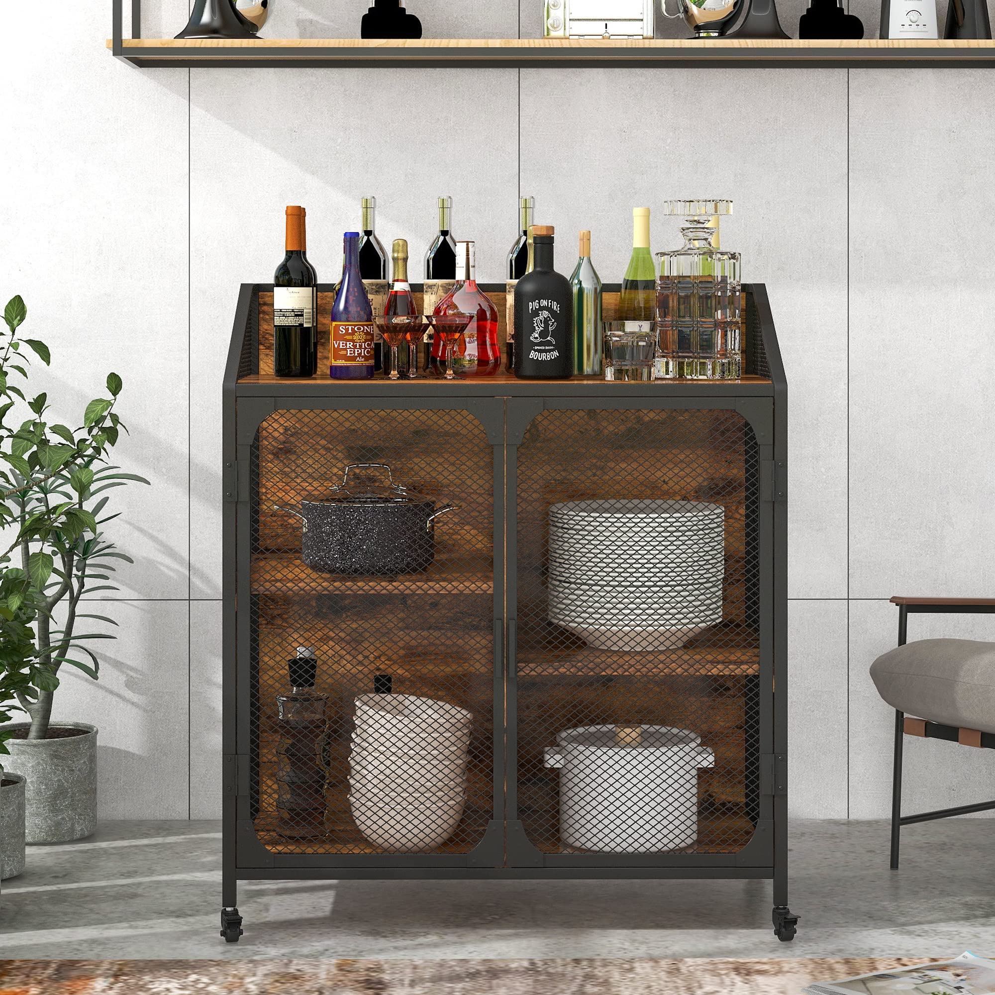Goujxcy Mobile Kitchen Island Cart with Storage - Rolling Kitchen Cart with Drawers, Cabinets & Lockable Casters - Adjustable Shelves for Small Kitchens (Dark Brown) - Perfect for Apartment Cooking, Food Prep & Extra Counter Space