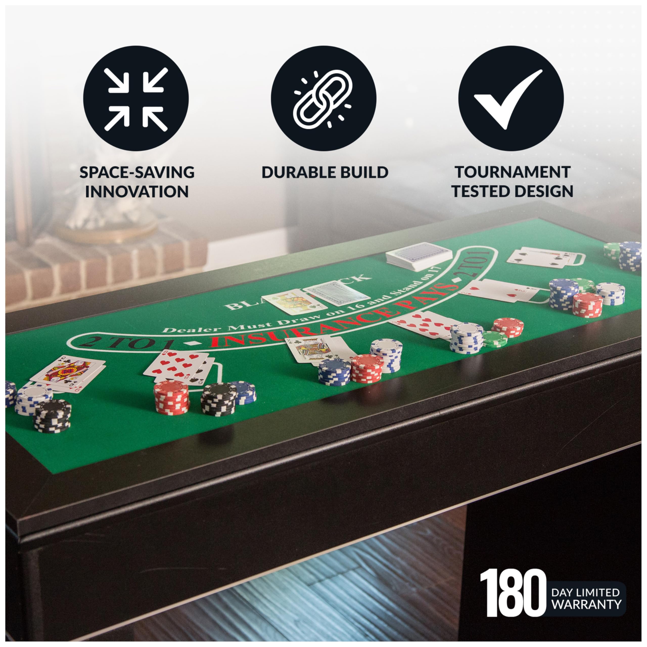 Hathaway Classic Monte Carlo 4-in-1 Casino Game Table Set - Craps, Roulette, Blackjack & Poker Table Top with Complete Accessories | Perfect for Game Nights, Parties & Home Entertainment