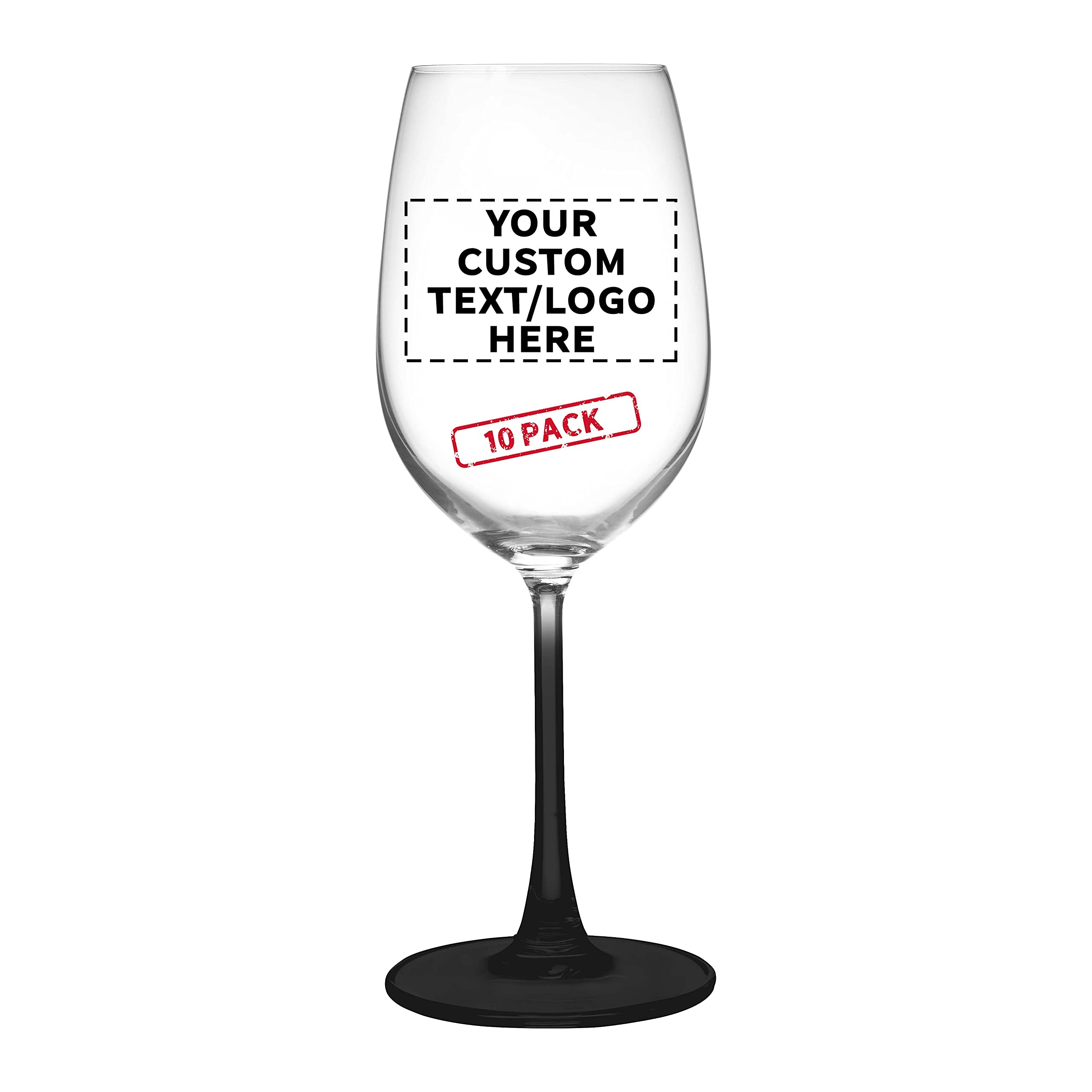 10-Piece Crystal Wine Glass Set - 13.25 oz Elegant Stemware with Custom Text/Logo - Lightweight Barware for Parties, Weddings & Home Decor (Black)