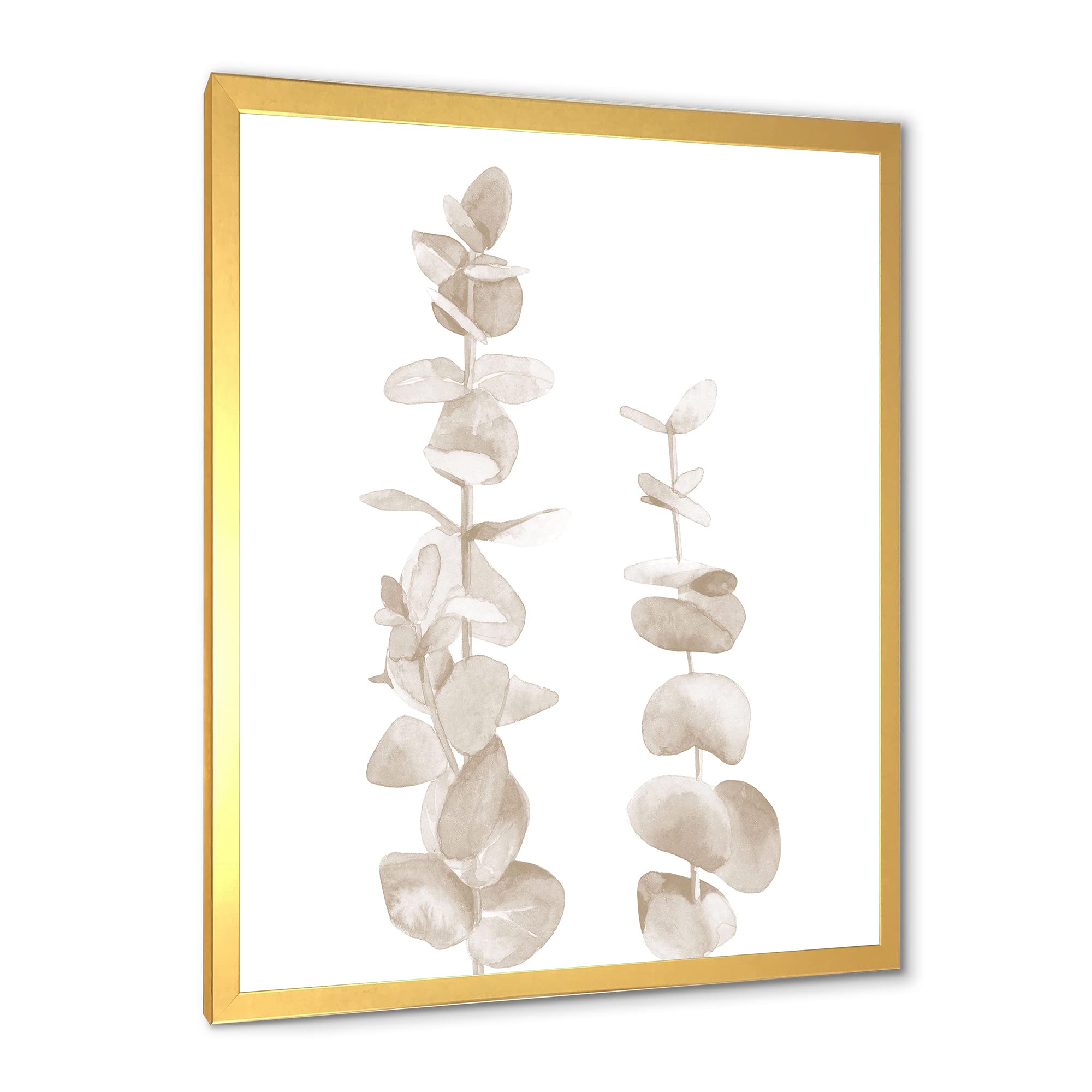DesignQ Beige Eucalyptus Branches Framed Wall Art - Traditional White Background Home Decor for Living Room, Bedroom & Office