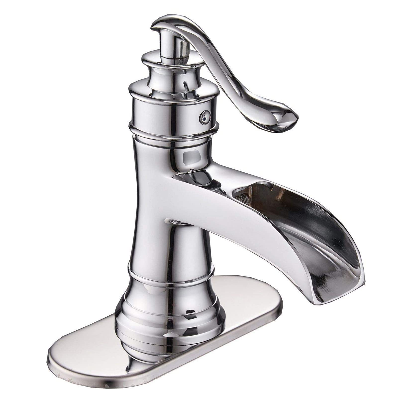 Homevacious Single Hole Waterfall Bathroom Faucet - Chrome Vanity Sink Faucet with Lever Handle, Deck Mount Basin Mixer Tap for Bathroom & Lavatory - Perfect for Modern Homes, Hotels, and Commercial Spaces