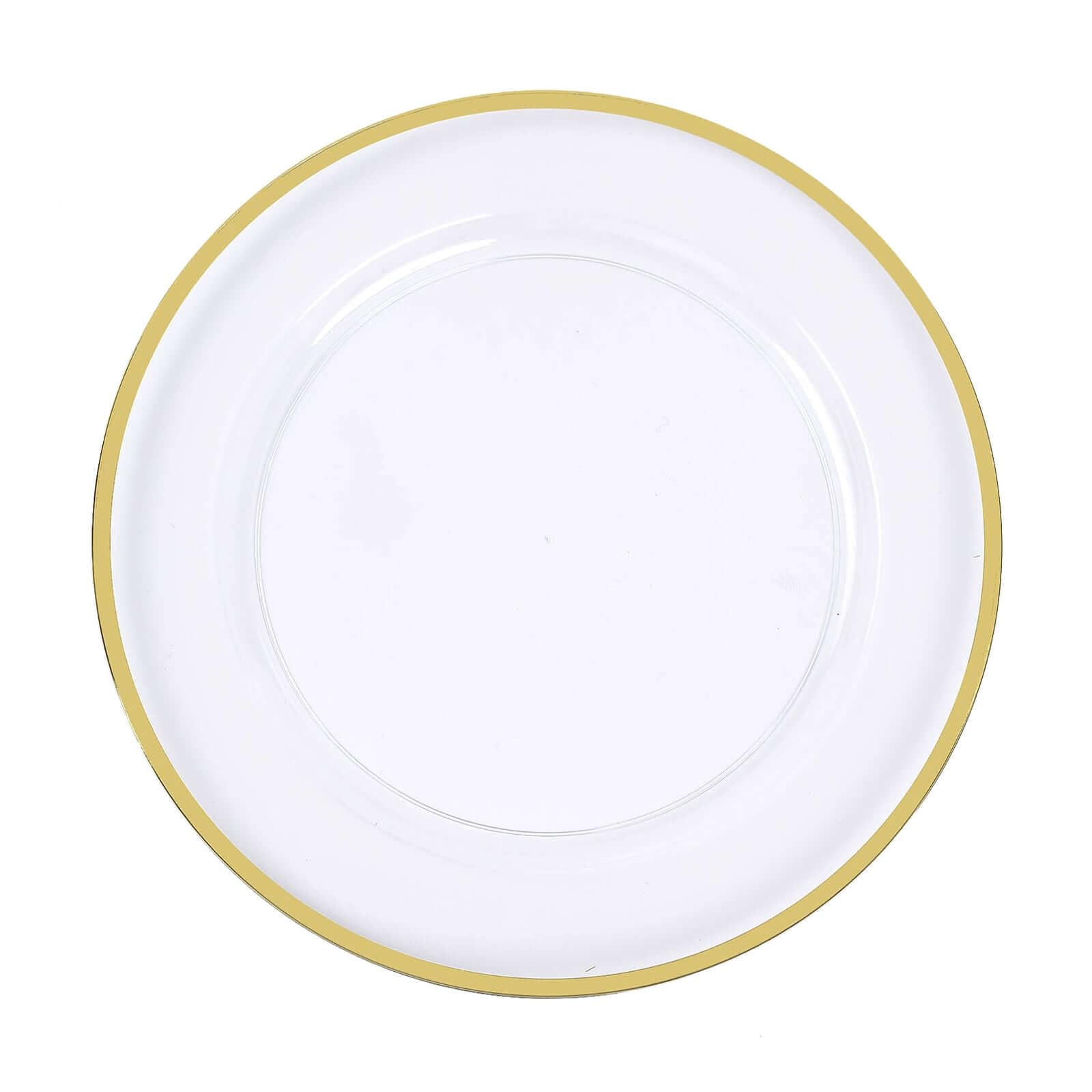 Efavormart 10 Pack 12 Inch Gold Rim Clear Heavy Duty Plastic Serving Trays - Disposable Charger Plates for Weddings, Parties & Catering - Elegant Tableware for Buffet, Dessert & Appetizer Serving