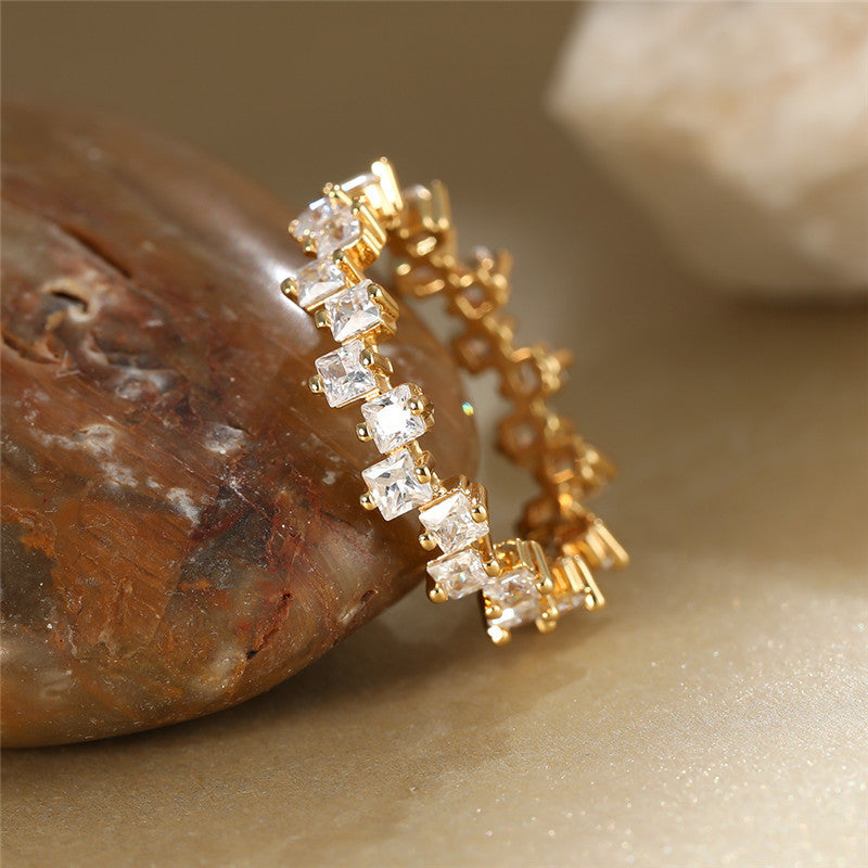 Multi Stone Eternity Stacking Rings for Women - 14K Gold Plated Wedding Band Set, Stackable Rings for Anniversary, Birthday Gift (Style A0035) | Perfect for Layering, Everyday Wear & Special Occasions