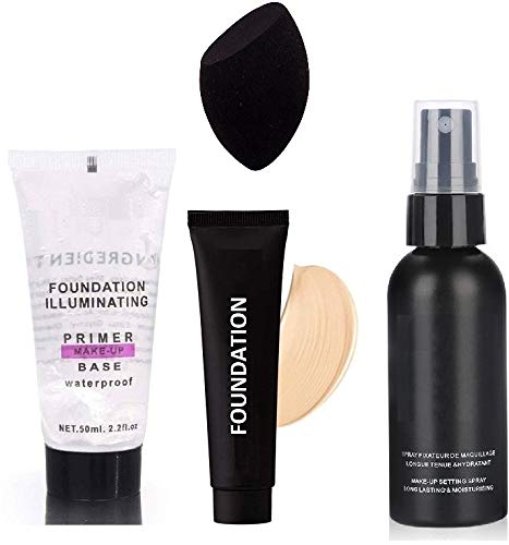 Kiss Proof Makeup Combo - Primer, Fixer, Foundation & Blender for Flawless Look