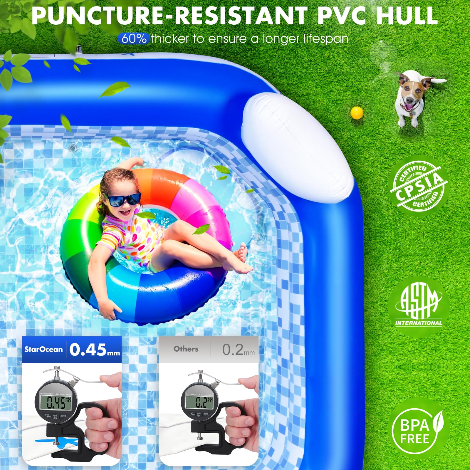 **Solar-Powered Inflatable Pool with LED Lights for Kids & Adults – 90