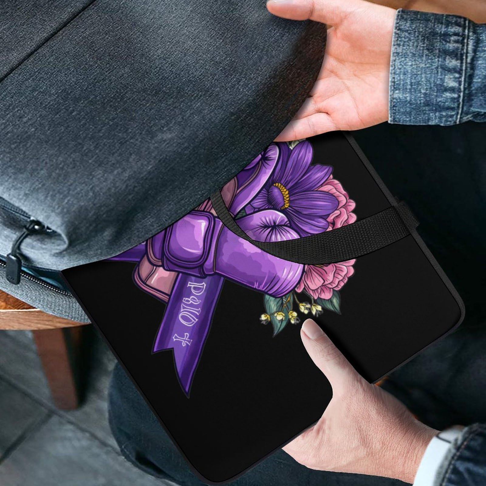 Purple Ribbon Boxing Gloves Laptop Tote Bag - 17 Inch Portable Notebook Carrying Case with Computer Protection - Perfect for Work, School, Gym & Travel