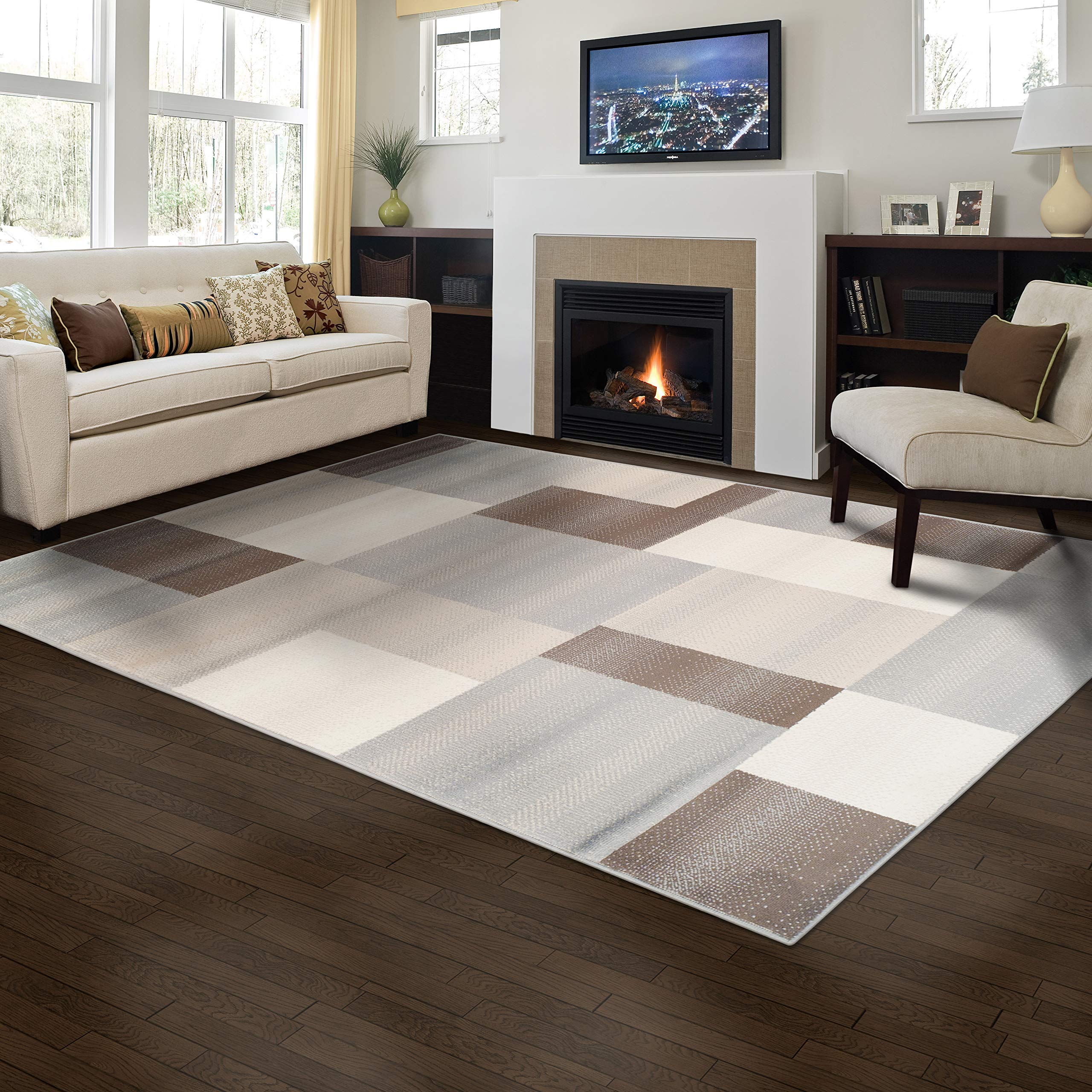 Premium Modern Geometric Tile Indoor Area Rug - Washable Jute Backing, Clifton Multi Collection (Grey, 4' x 6') - Perfect for Living Room, Bedroom, Office, Kitchen & Dining Room Decor