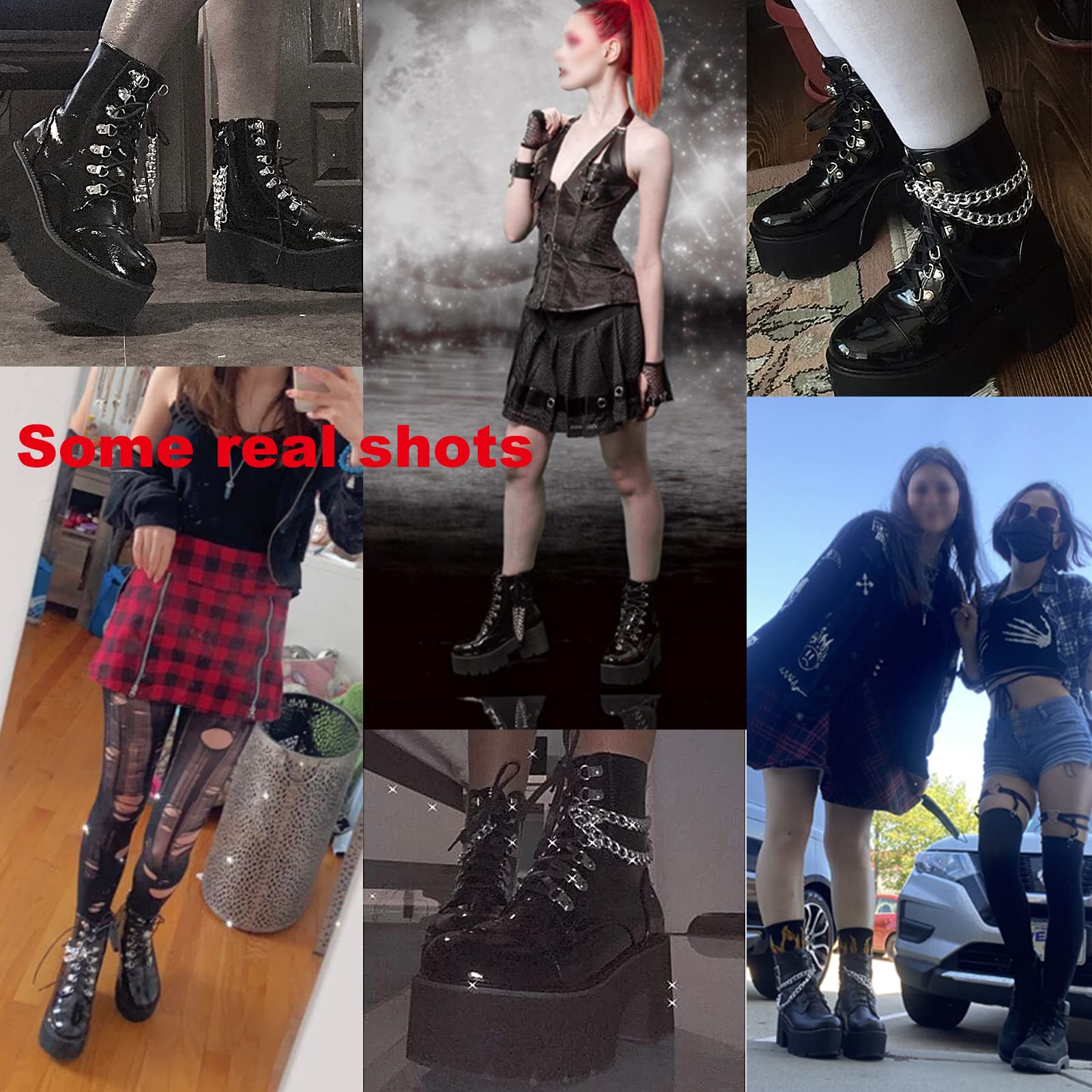 CYNLLIO Women's Fashion Block Heel Platform Ankle Boots - Studded Lace-Up Motorcycle Combat Boots with Mid Calf Height | Perfect for Casual Outfits, Night Out & Biker Style