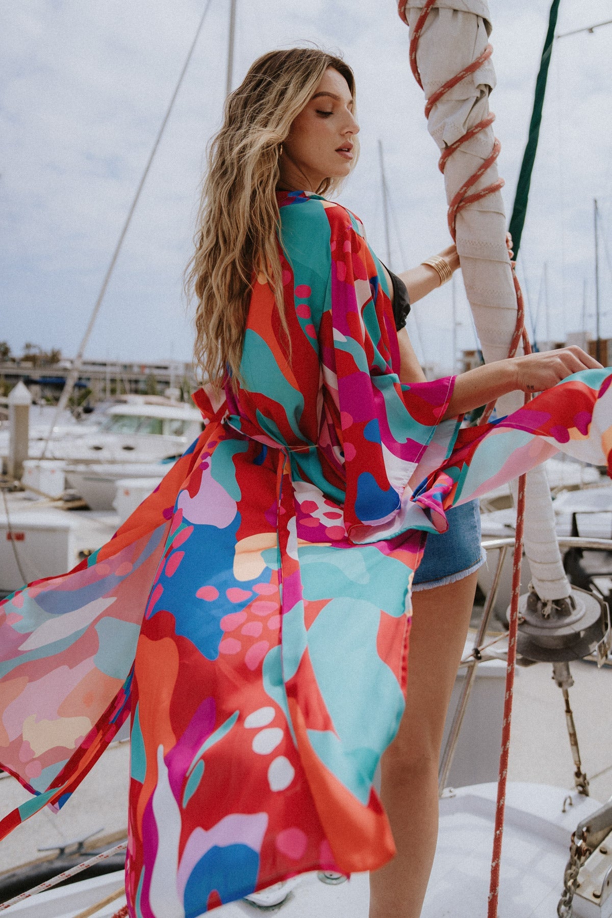 Elegant Cancun Getaway Satin Midi Kimono - Perfect for Beach Cover-Up, Resort Wear & Summer Vacation Outfits