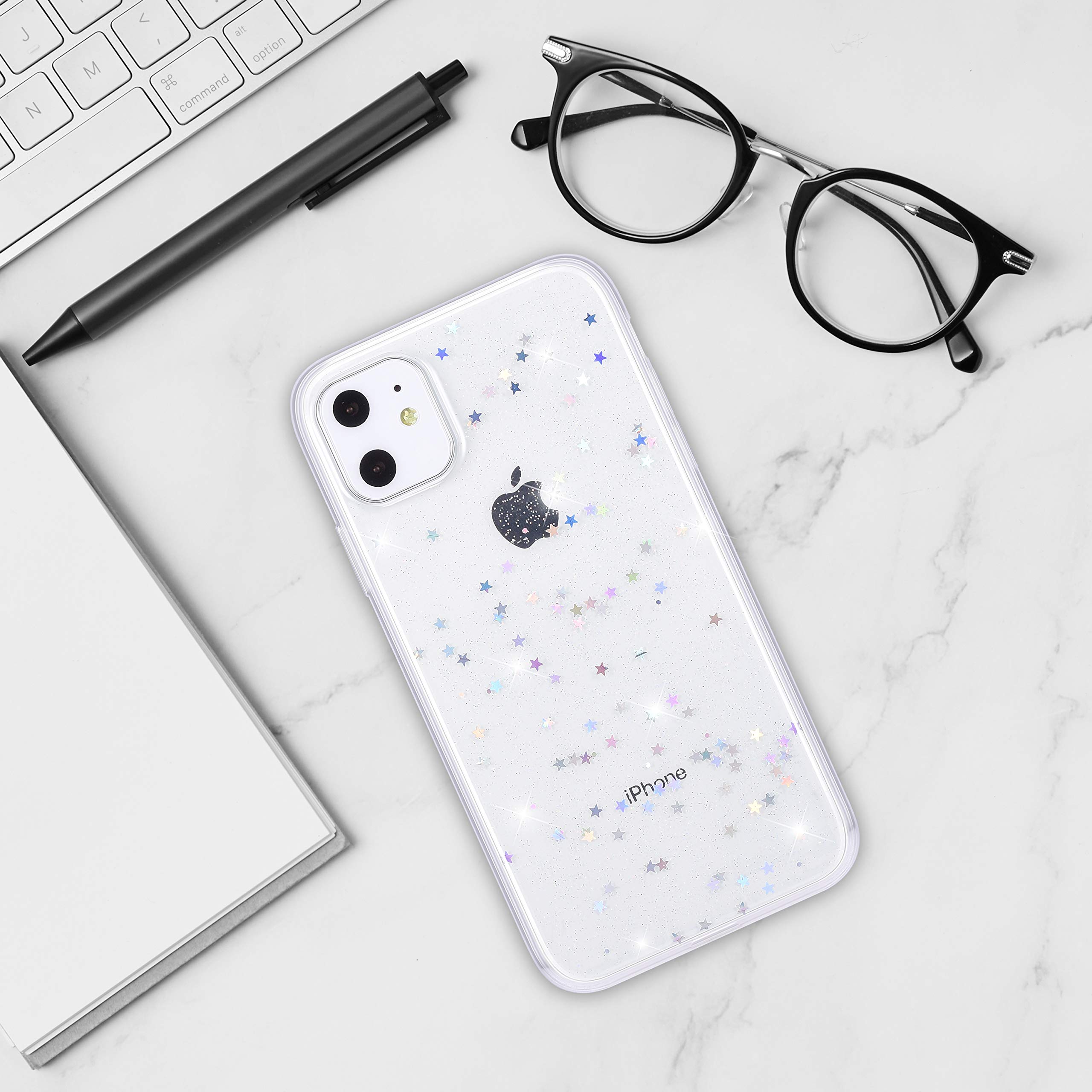 QLTYPRI Spark Glitter iPhone 12 Pro Max Case (6.7 inch) - Cute Shining Bling Star Design, Ultra Slim Shockproof Transparent Soft TPU Protective Cover - Perfect for Everyday Use, Parties, and Gift Giving