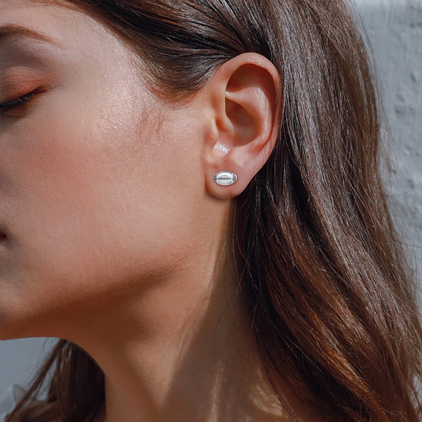 925 Sterling Silver Tiny Football Stud Earrings for Women & Teens - Hypoallergenic Dainty Sports Jewelry - Perfect Gift for Football Players & Fans (Game Day, Birthday, Christmas)