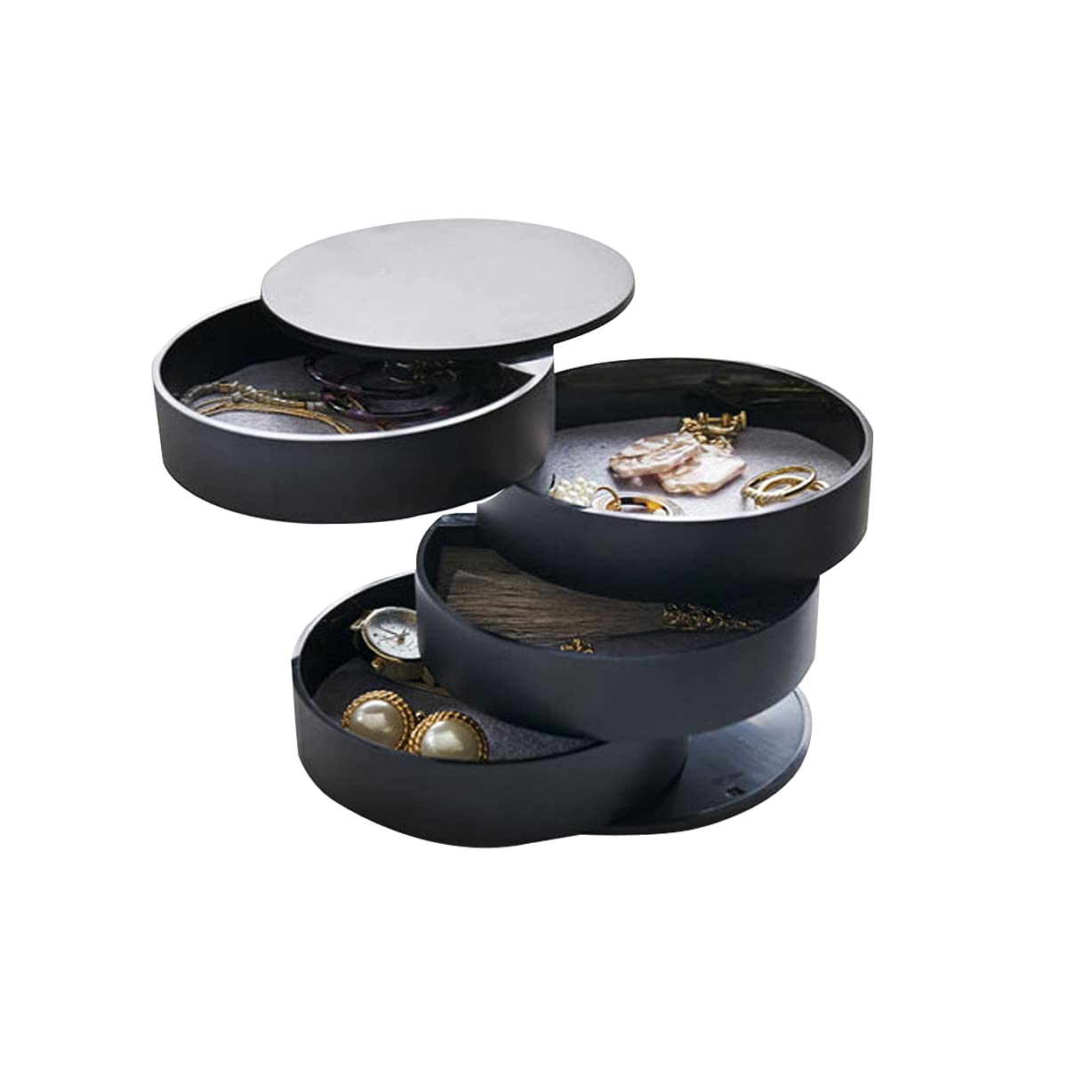 360° Rotating 4-Layer Jewelry Organizer Box - Earring Necklace Bracelet Storage Case for Women | Perfect Gift for Girls, Mothers & Women | Bedroom Vanity, Travel & Home Decor (Black)