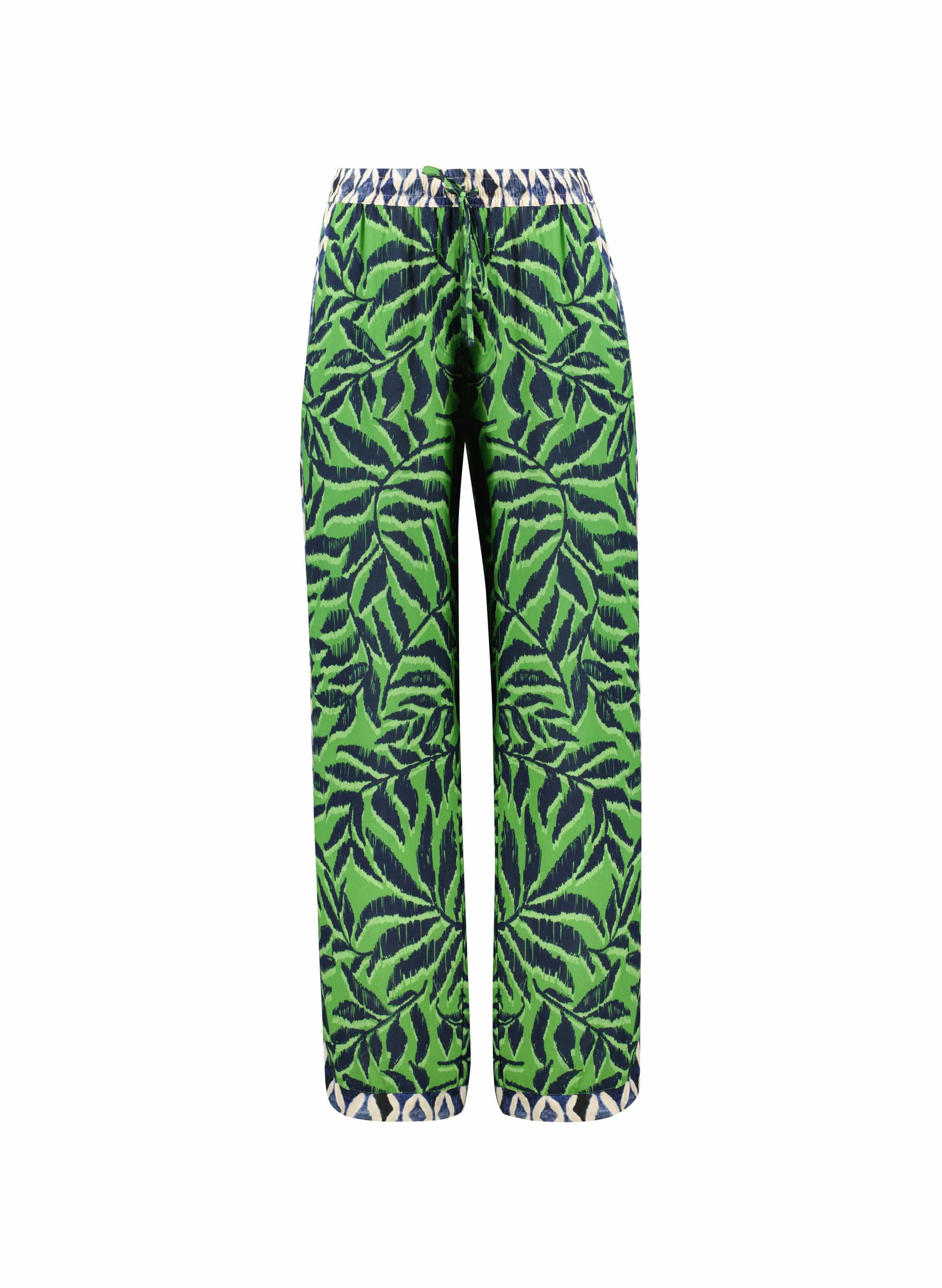 Elin LENZING™ ECOVERO™ Sustainable Women's Trousers | Green Foliage Print | Eco-Friendly Stretch Pants for Work, Travel & Casual Wear