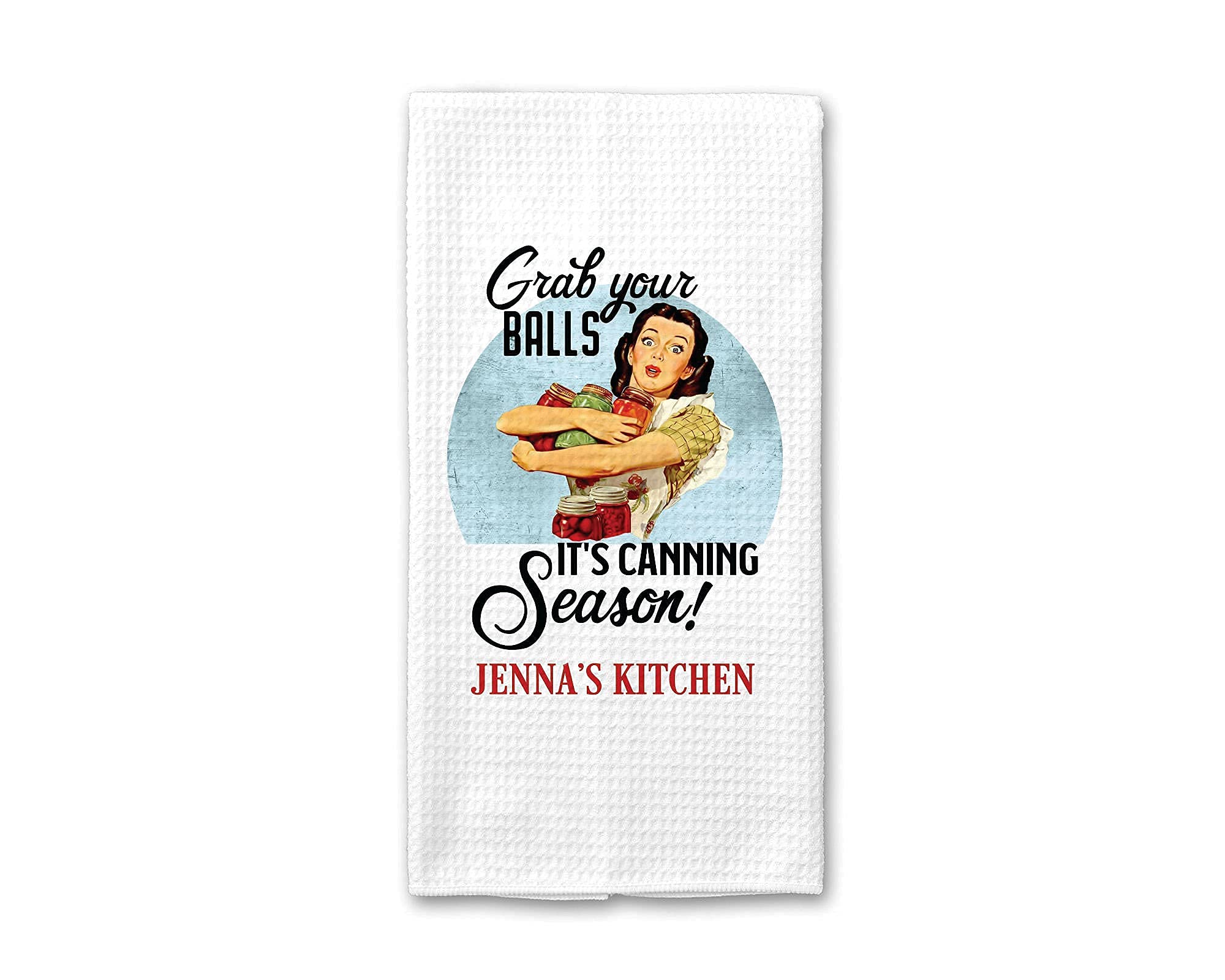 Personalized Canning Season Waffle Weave Dish Towel - Custom Kitchen Towel for Mom | Funny Mother's Day & Birthday Gift | Perfect for Canning, Baking & Farmhouse Kitchen Decor