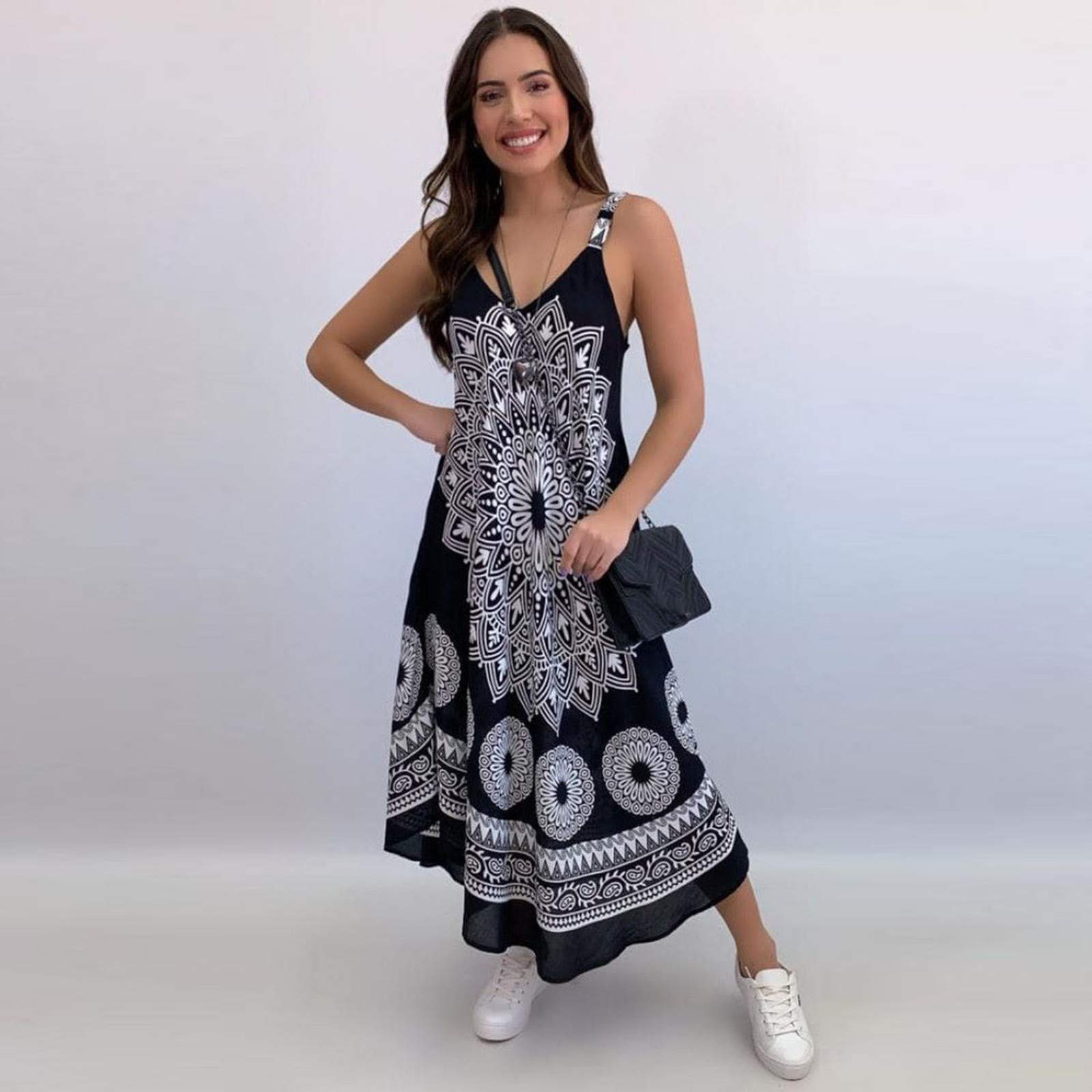 Women's Vintage Boho Maxi Dress - Floral Print Long Summer Sundress for Beach, Vacation & Casual Wear | Comfortable & Stylish