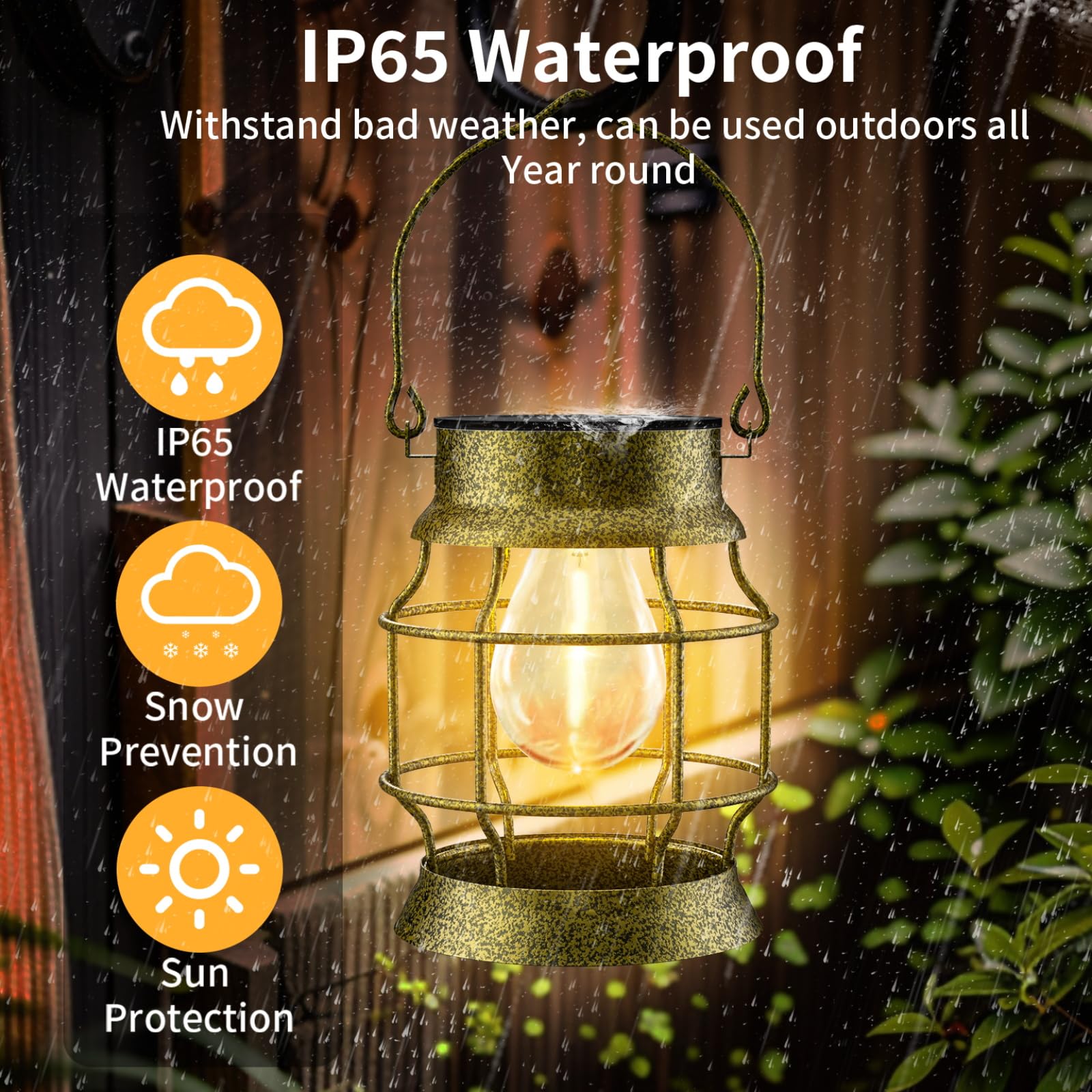 2 Pack Solar Outdoor Hanging Lights - Waterproof Metal Retro Design with Edison Bulb for Patio, Porch, Fence, Garden & Lawn - Solar Powered Decorative Lighting for Outdoor Spaces