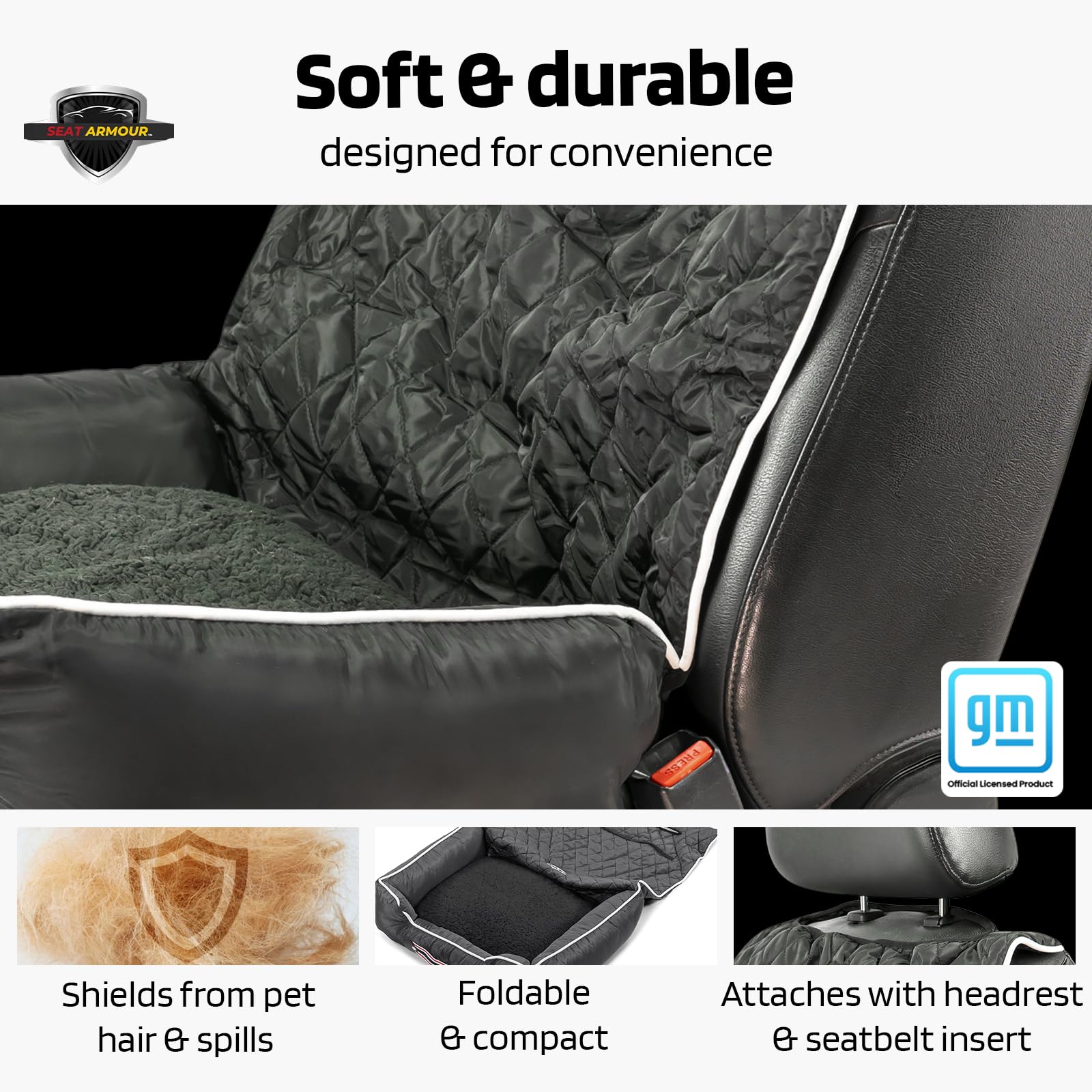 Seat Armour Chevrolet PetBed2GO Dog Car Seat Cover - 2-in-1 Pet Bed & Car Seat Protector for Dogs - Waterproof & Non-Slip Full Protection Pet Car Seat (26x20x6 in, 3.5 lbs, Black) - Perfect for Road Trips, Vet Visits & Daily Commutes