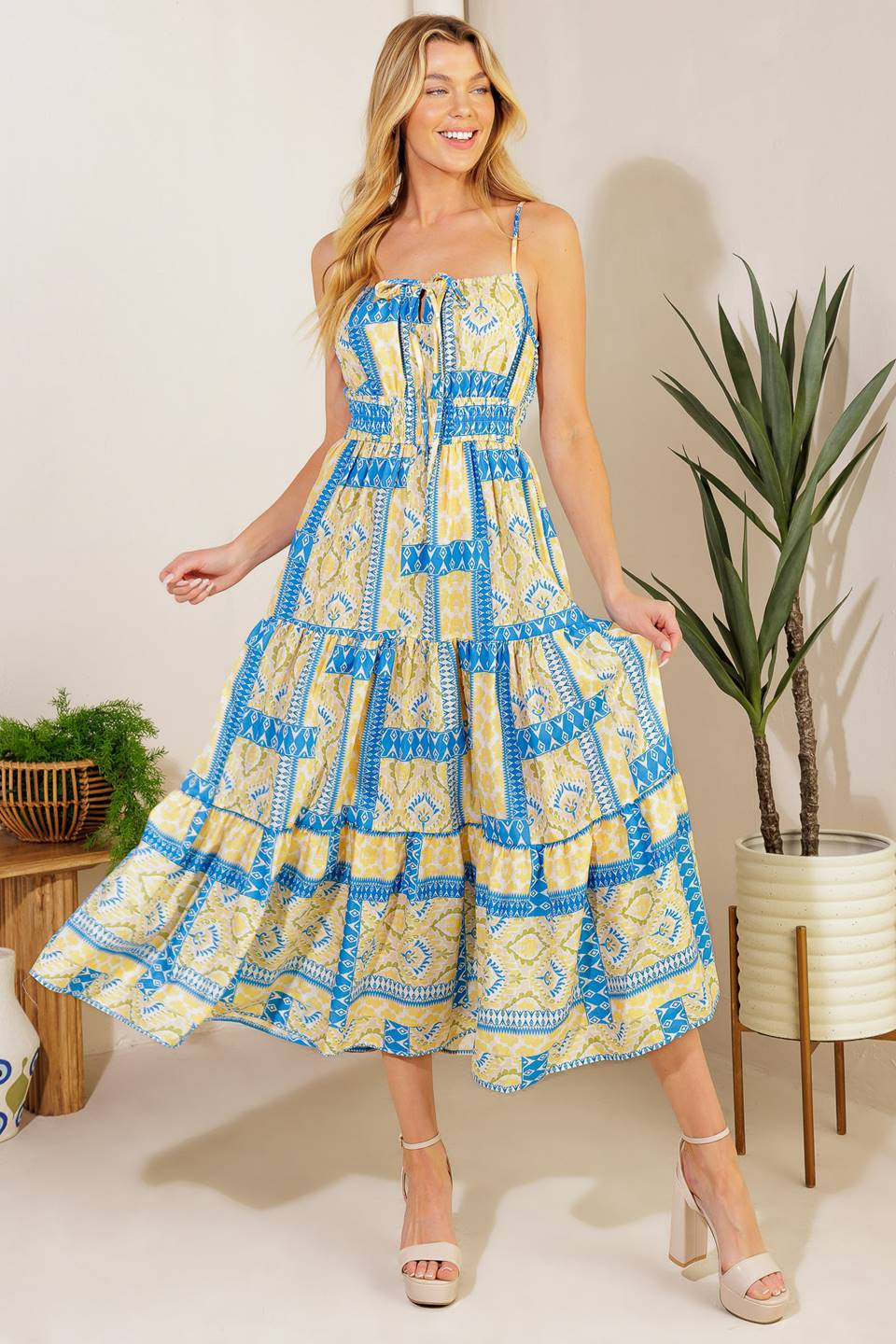 MAKING WISHES Blue Midi Dress - Elegant Casual Summer Dress for Women | Perfect for Beach Vacations, Date Nights & Office Wear