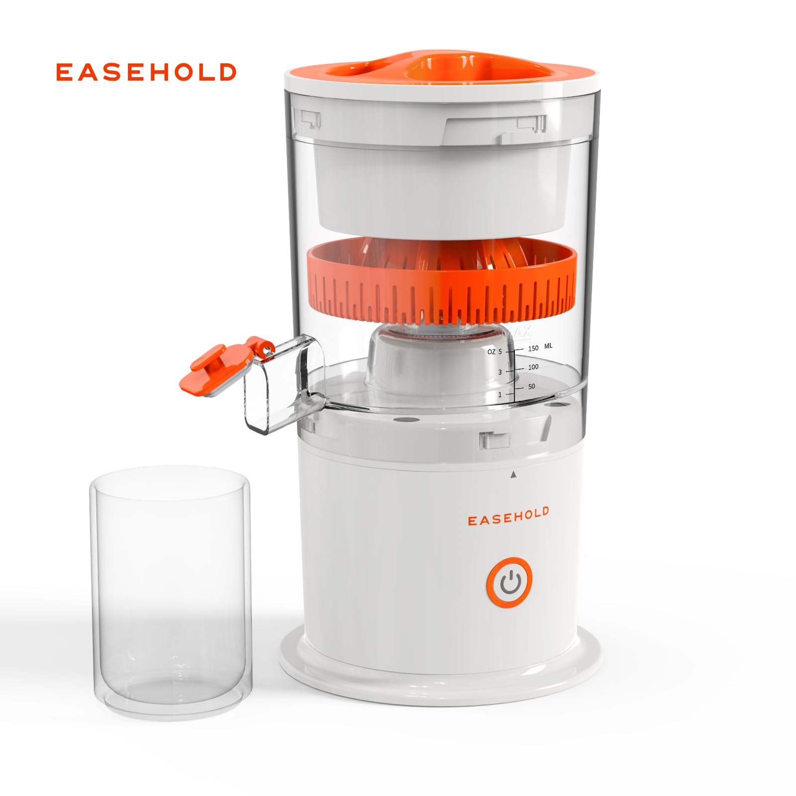 EASEHOLD Electric Citrus Juicer - Rechargeable USB Portable Orange/Lemon/Lime/Grapefruit Squeezer with 2 Juicer Cones | Hands-Free Automatic Fruit Juicer for Kitchen, Breakfast, Bar, Restaurant & Outdoor Use