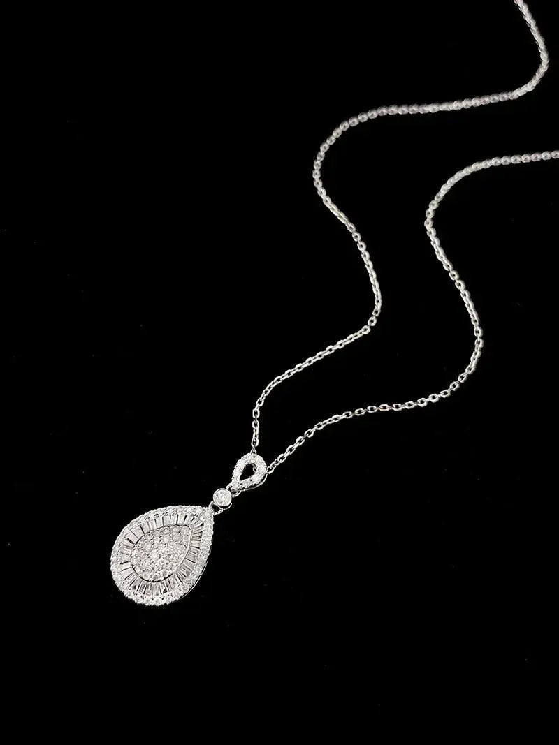 18K White Gold Diamond Pendant Necklace for Women - 0.50 Carat Real Natural Diamond Water Drop Pendant, Classic Wedding Jewelry Gift for Anniversary, Engagement & Special Occasions