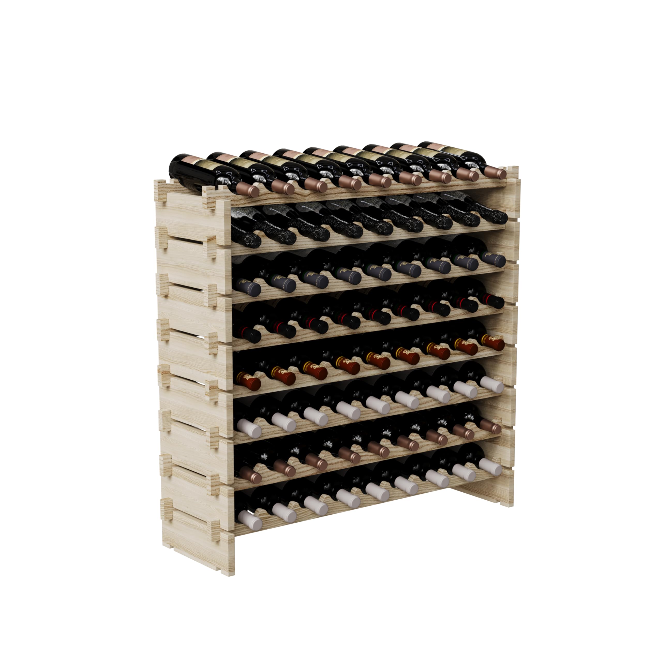 Premium Modular Real Wood Wine Storage Rack - Stackable 8-Tier Free Standing Floor Wine Rack Holds 72 Bottles | Elegant Wine Display & Organization for Kitchen, Dining Room & Wine Cellar | Perfect for Home Bars, Restaurants & Wine Collectors