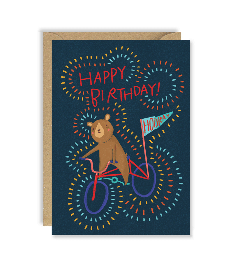 Joy Neveda Bear on a Bike Birthday Card - Funny Animal Cycling Greeting Card for Men & Women - Perfect for Birthday Wishes, Cycling Enthusiasts & Bike Lovers