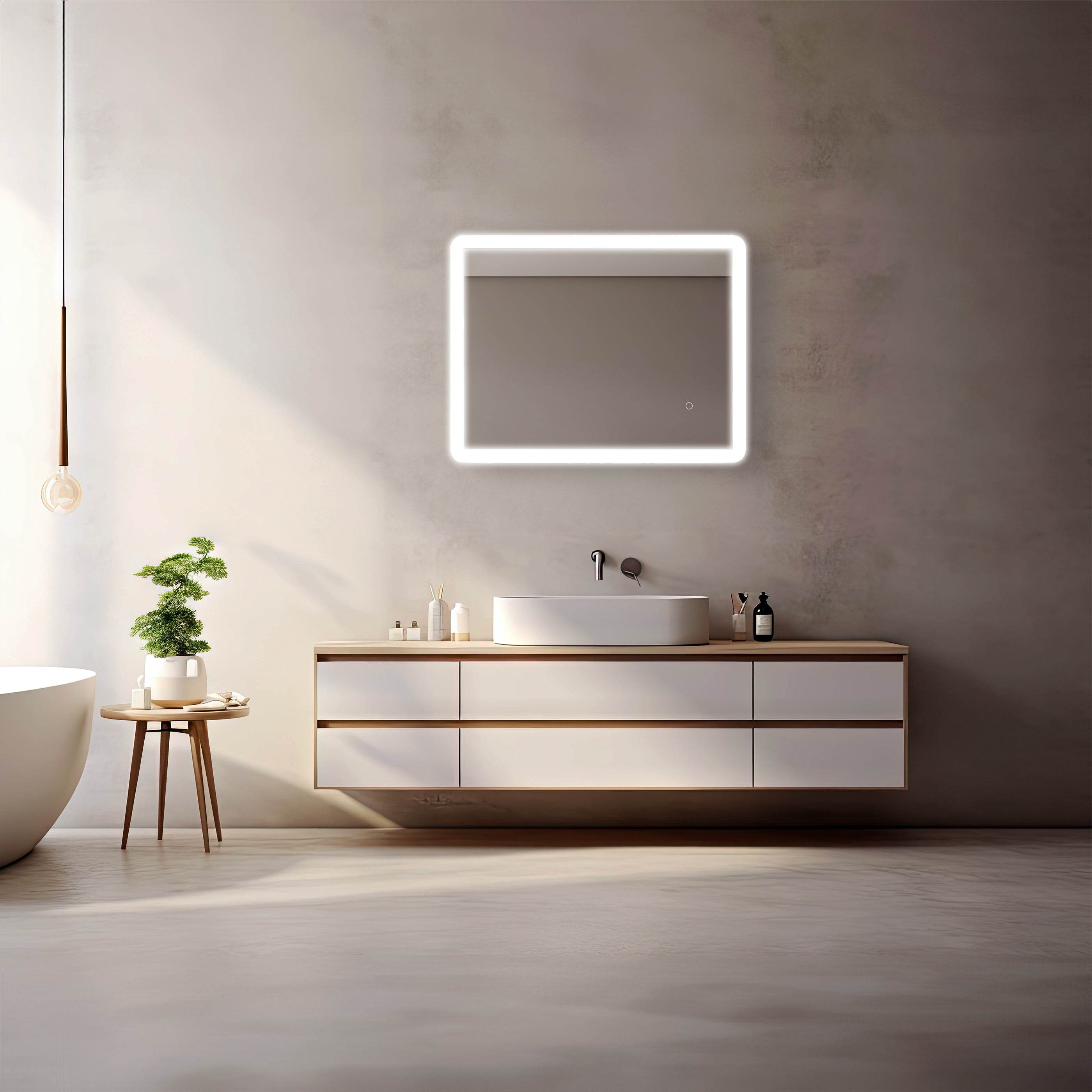 Pilsen LED Bathroom Mirror with Touch Dimmer & Anti-Fog Function - 4 Size Options for Vanity, Makeup & Shaving - Perfect for Modern Home & Spa Decor