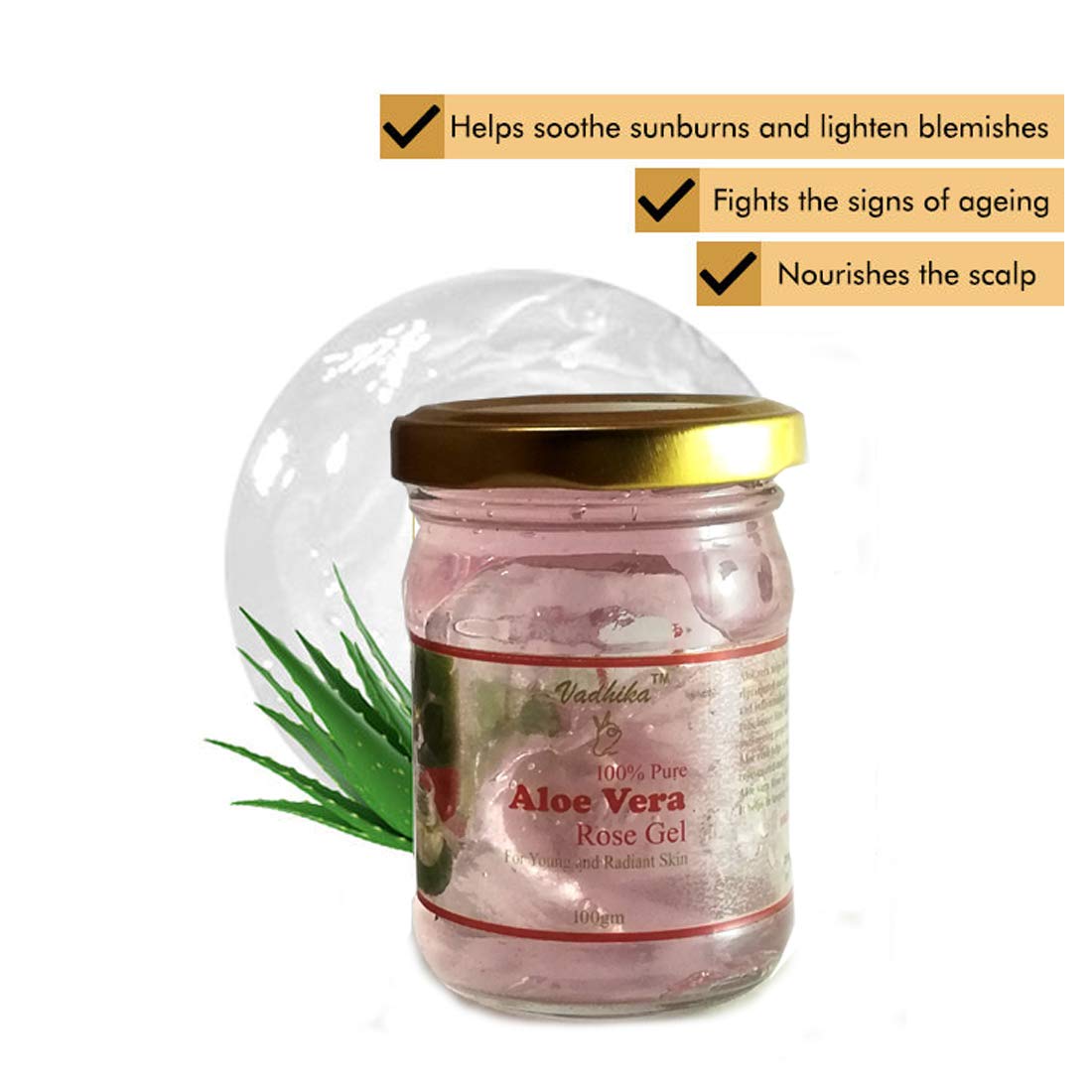VADHIKA Pure & Natural Aloe Vera & Rose Gel for Face Massage - Hydrating & Soothing Skin Care (Pack of 2, 200g) | Perfect for Daily Moisturizing, Sunburn Relief & After-Shave Care