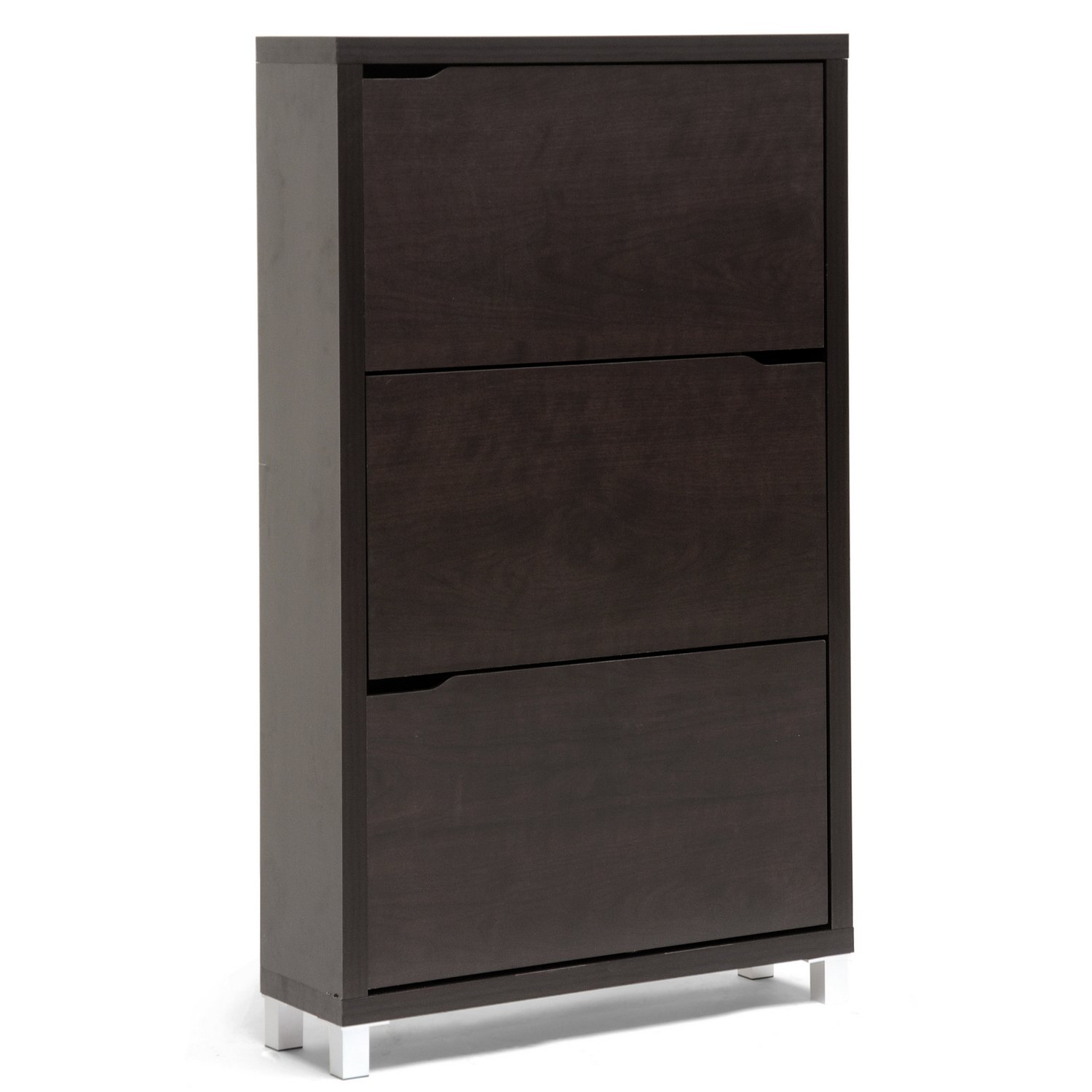 Baxton Studio Simms Modern Shoe Cabinet with Storage - Dark Brown Wooden Entryway Organizer for Hallway, Living Room & Bedroom