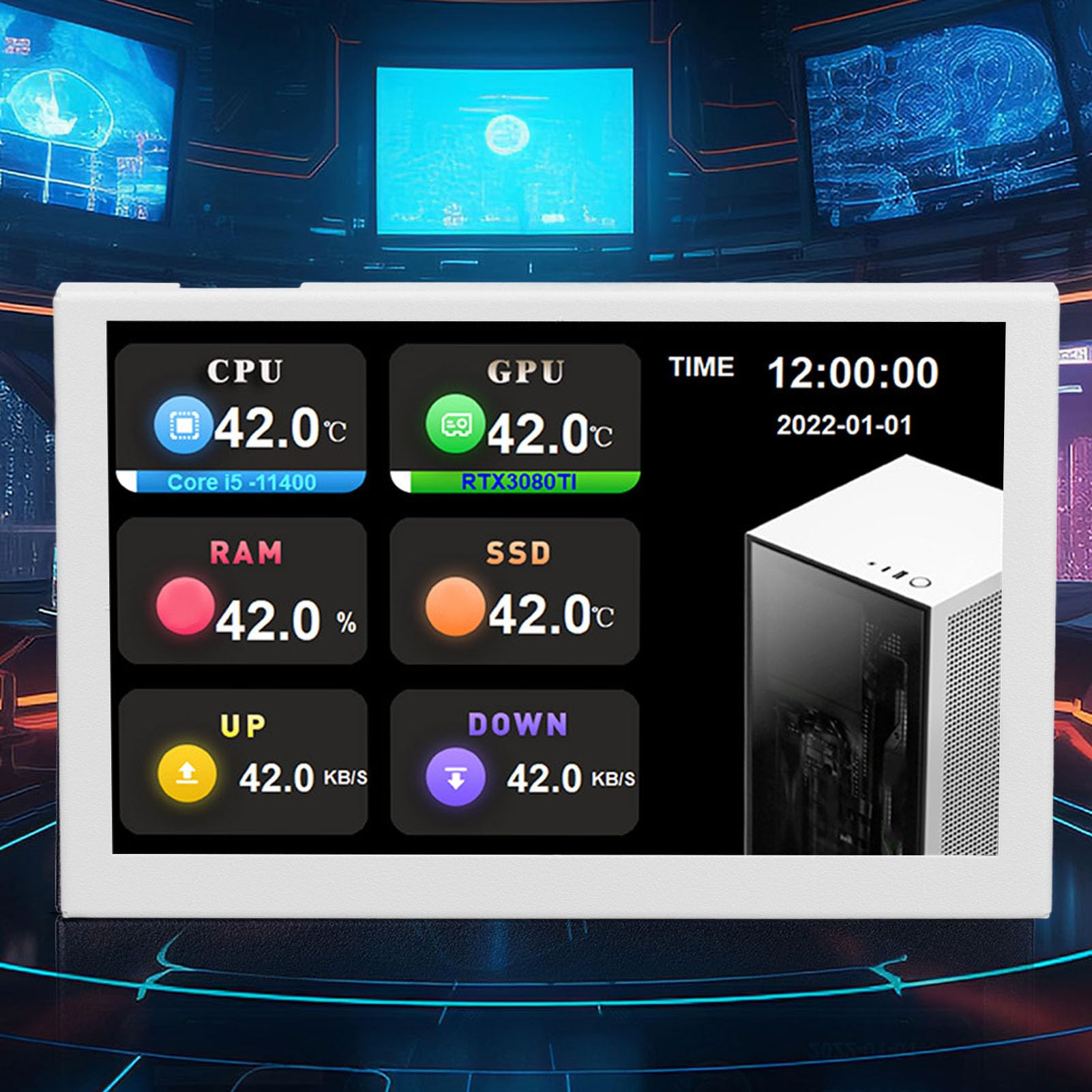Fockety 5 Inch IPS USB Mini Screen - AIDA64 PC CPU RAM HDD Data Monitor with 800x480 Resolution | Real-Time Computer Temperature Display & Sensor Panel | Perfect Secondary Screen for PC Case & Gaming Setup Monitoring