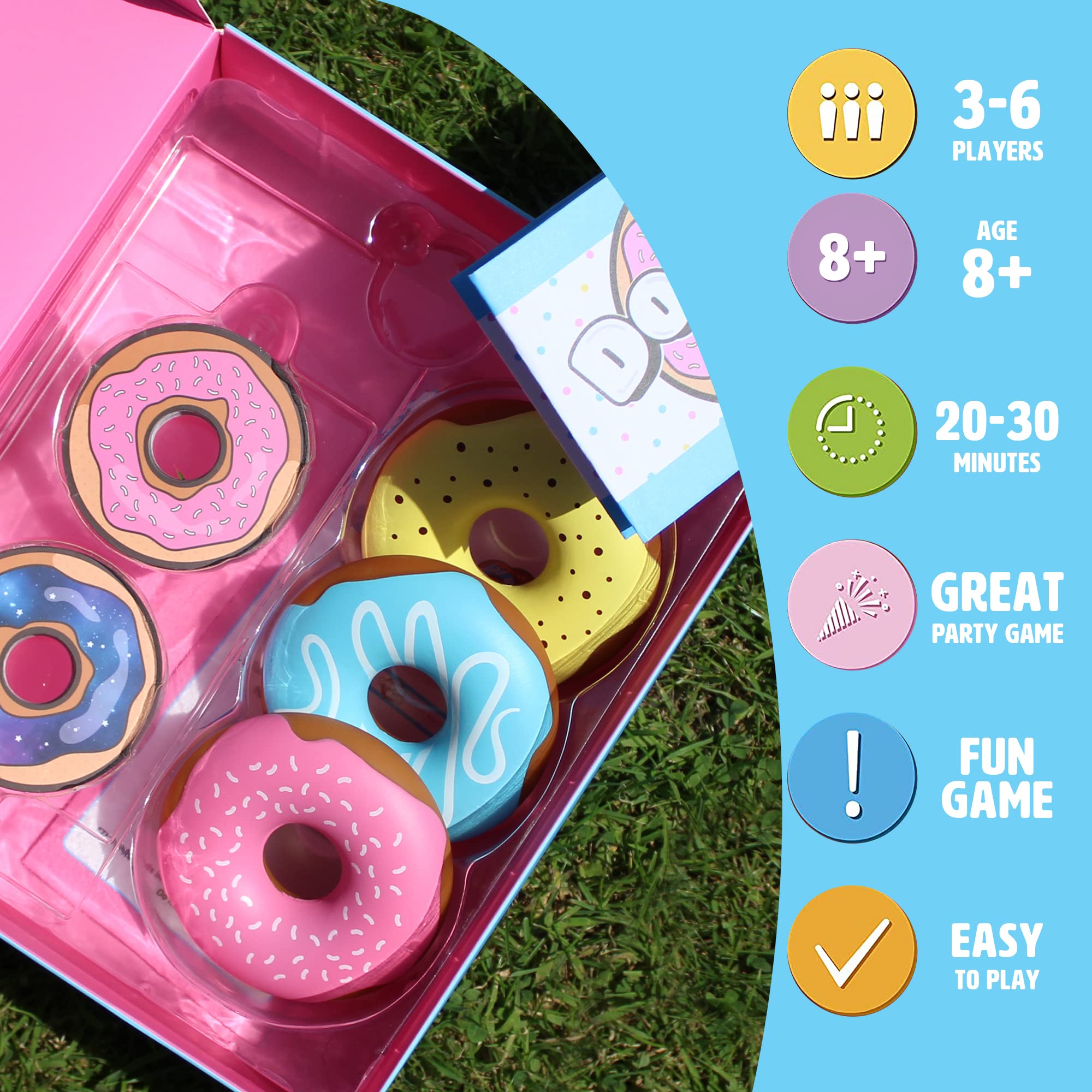 Ginger Fox Dough Nab Party Card Game - Fast-Paced Donut Grabbing Family Board Game for Kids & Adults Ages 8+ | Perfect for Family Game Night, Birthday Parties, Sleepovers & Group Gatherings