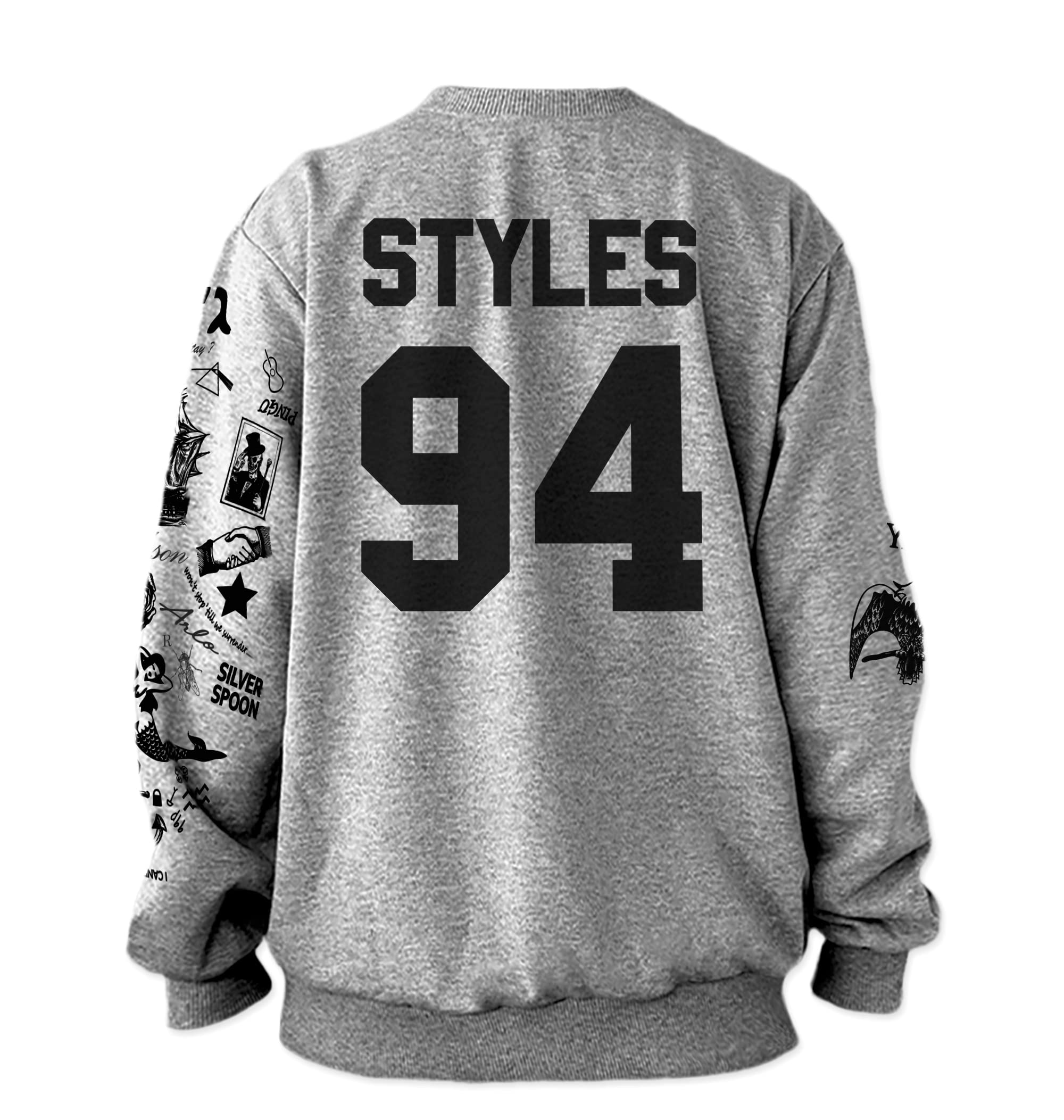 Women's Butterfly Tattoo Print Sweatshirt - Soft Grey Pullover for Casual Wear, Street Style & Layering Outfits