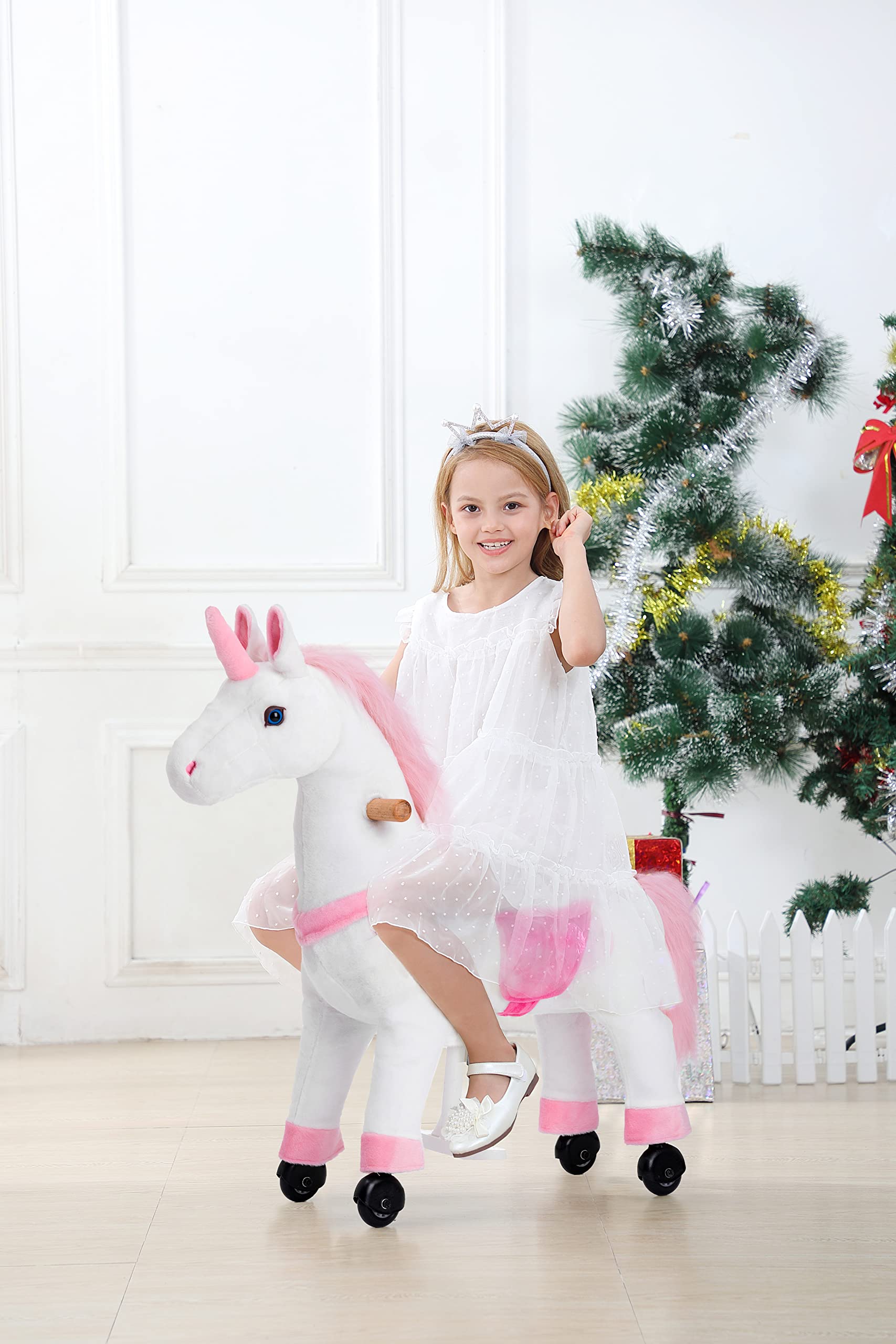 Premium Ride-On Unicorn Toy for Kids Ages 3-5 - Soft Plush Walking Horse with Wheels (29.92