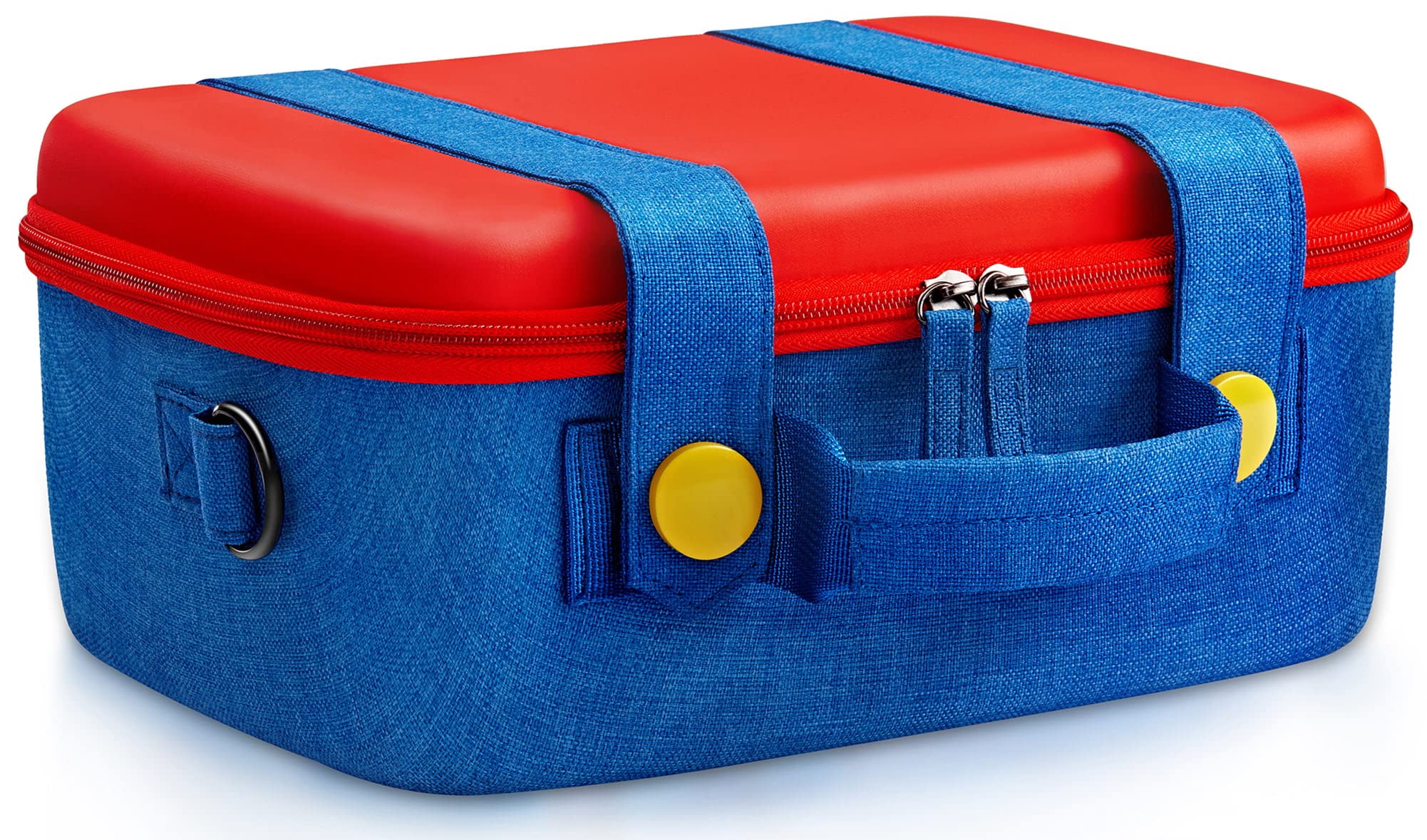 **Durable Nintendo Switch & OLED Travel Carrying Case - Hard Shell Messenger Bag with 14 Game Holders & Accessory Pockets (Red & Blue) - Perfect for Gaming On-The-Go, Travel & Storage**