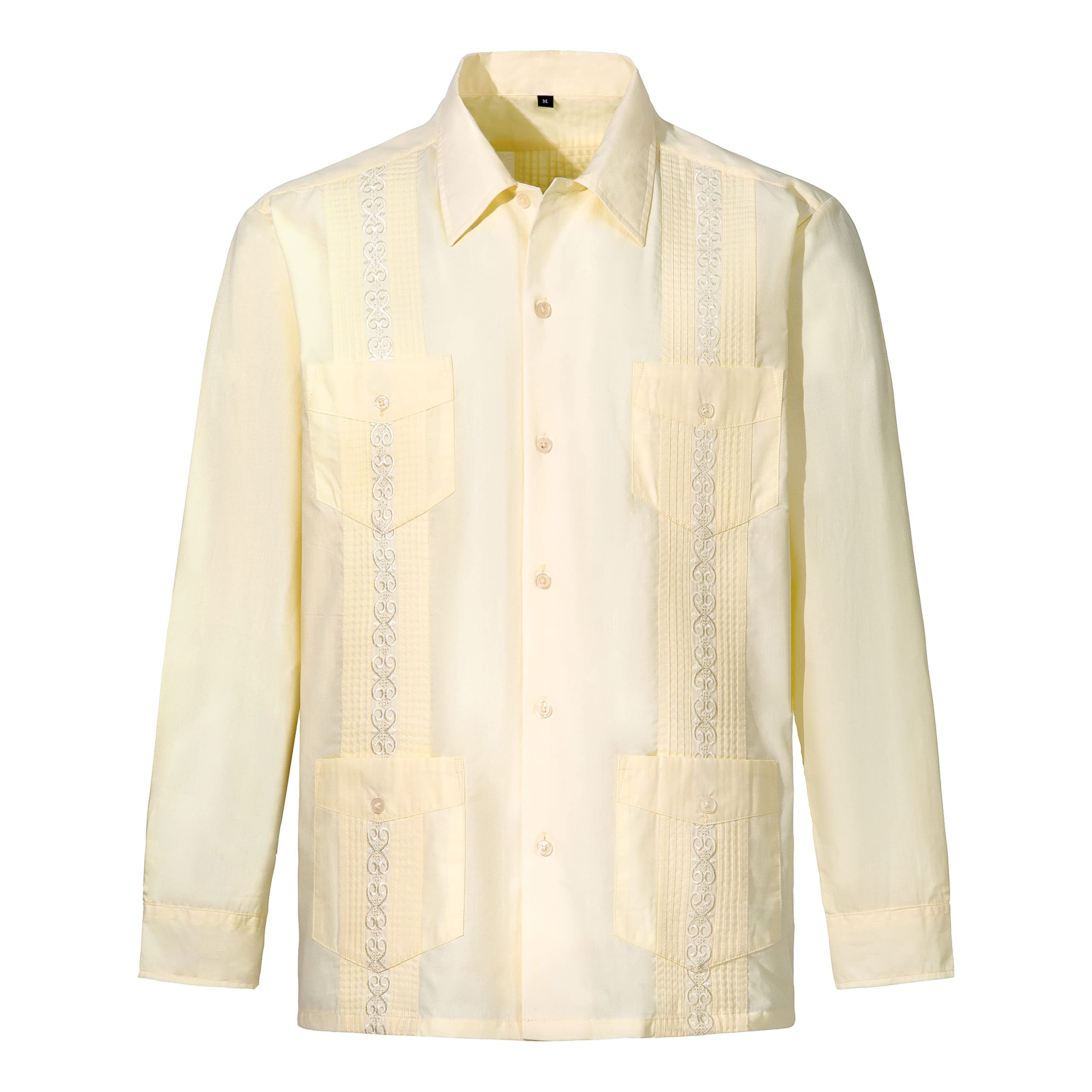 MAXJON Men's Long Sleeve Guayabera Shirts - Cuban Style Casual Button Down Shirts for Men | Perfect for Summer Vacations, Beach Weddings & Tropical Parties