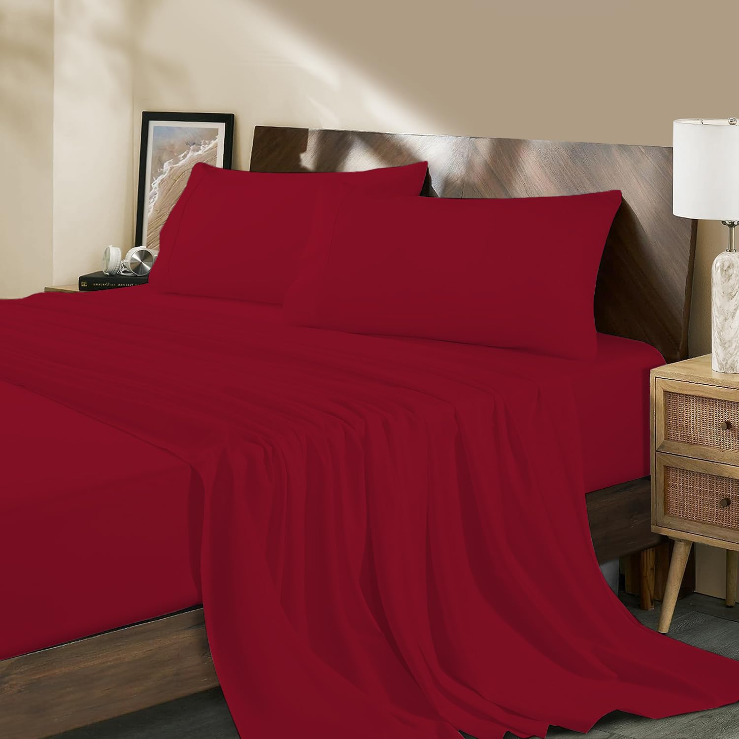 Marina Shades King Size Sheet Set - 100% Egyptian Cotton Burgundy Bed Sheets, 17 Inch Extra Deep Pocket, High Thread Count, Cooling & Breathable 4-Piece Luxury Hotel Bedsheets - Perfect for Master Bedroom, Guest Room & Vacation Homes