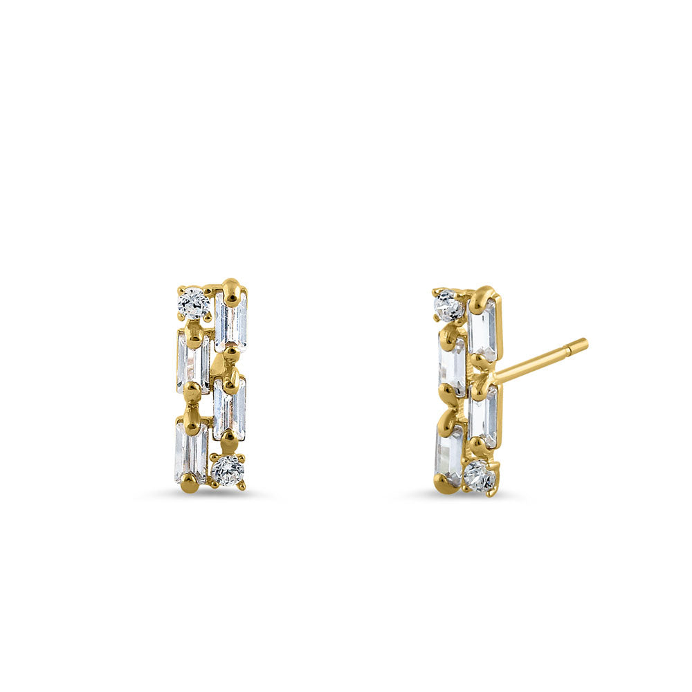 14K Yellow Gold CZ Earrings - Round, Emerald & Rectangular Cut Cubic Zirconia Studs for Women, Gift for Her, Wedding, Anniversary & Special Occasions