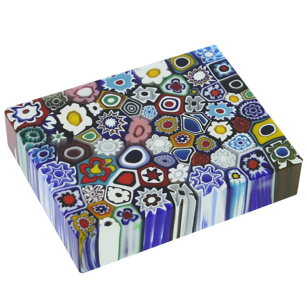 Venetian Murano Glass Millefiori Rectangle Paperweight - Handmade Italian Art Glass Decor for Office Desk, Home & Gift